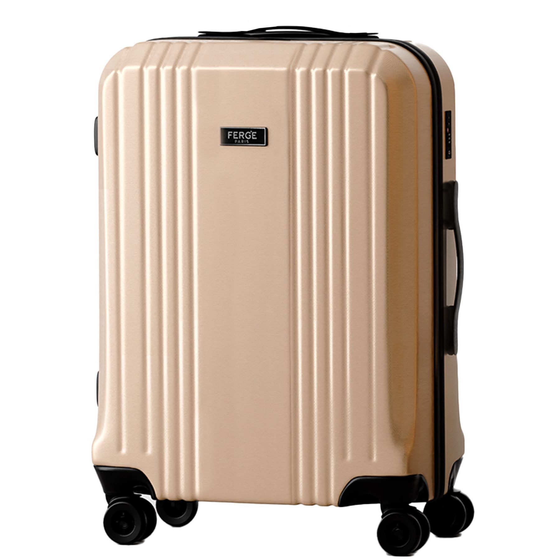 FERGÉ Koffer Hartschale Handgepäck Koffer CANNES TSA-Schloß Champagner, Trolley Carry-On 55 cm, Premium Reisekoffer 4 Doppelrollen TSA-Schloss