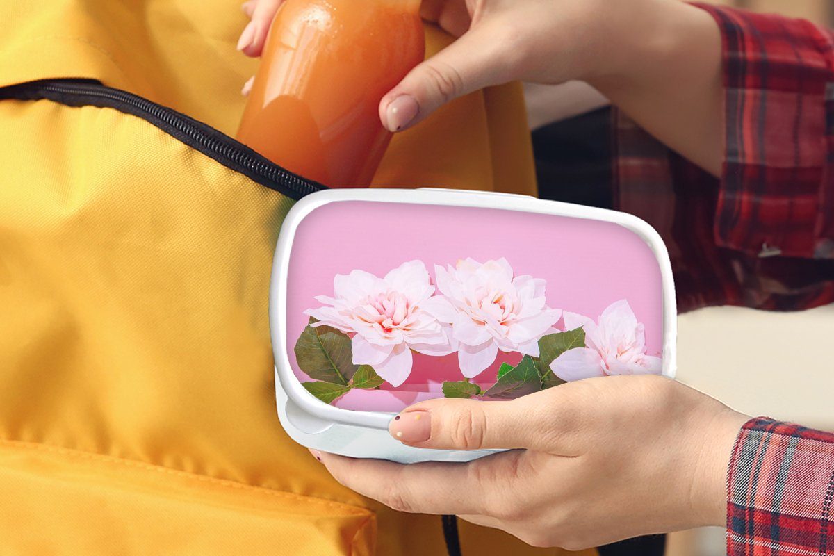 MuchoWow Lunchbox und Blüte - Brotbox Jungs für Mädchen weiß für Brotdose, - (2-tlg), Sommer Kinder Rosa, Erwachsene, Kunststoff, und