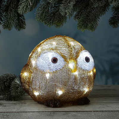 MARELIDA LED Dekofigur LED Eule mit offenen Augen Acryl Tierfigur Gartenfigur H: 21cm, LED Classic, kaltweiss (5300K bis 6000K)