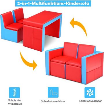 KOMFOTTEU Kindersofa Kindertisch, mit 2 Stühlen & verstecktem Stauraum