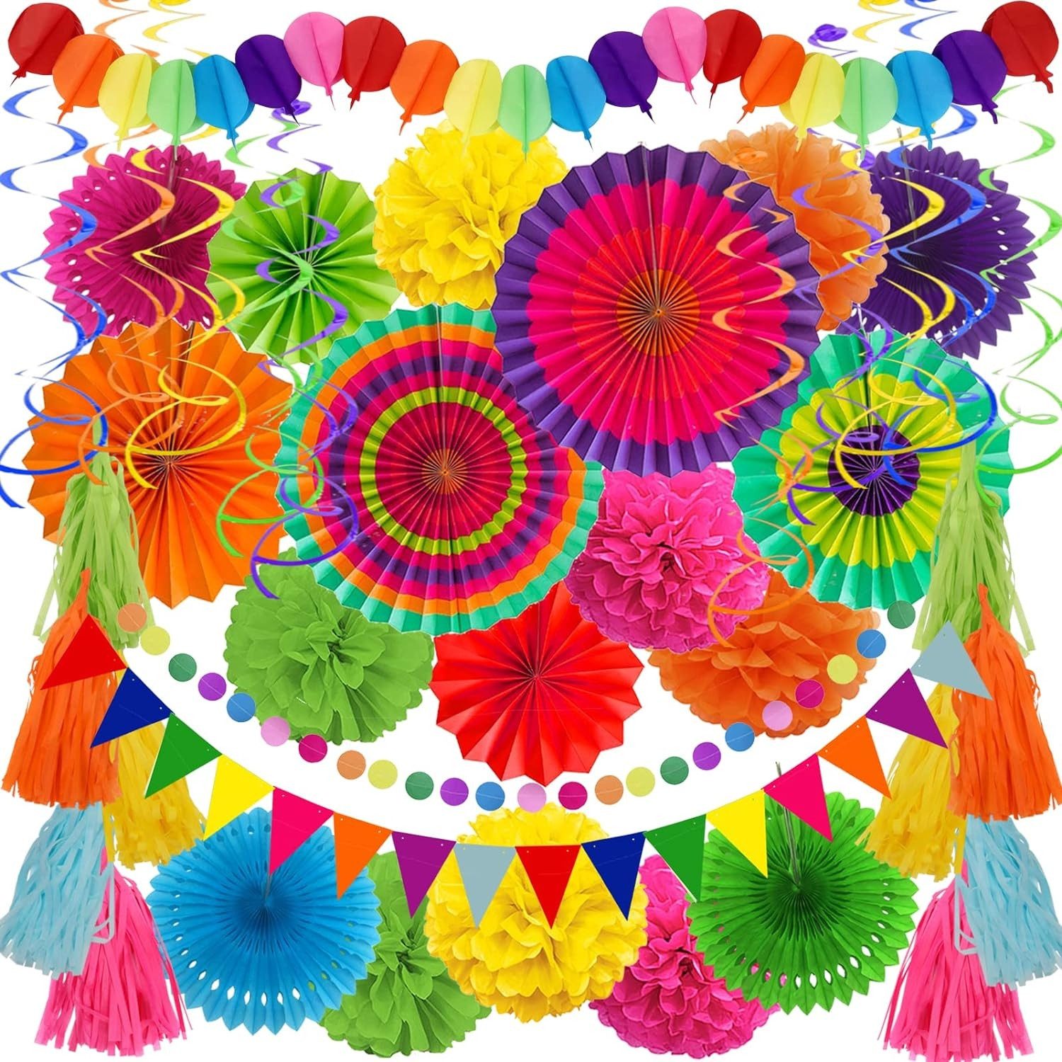 Cocktail-Set Mexikanische Party Deko 41 Stück Mehrfarbig Papier Girlande