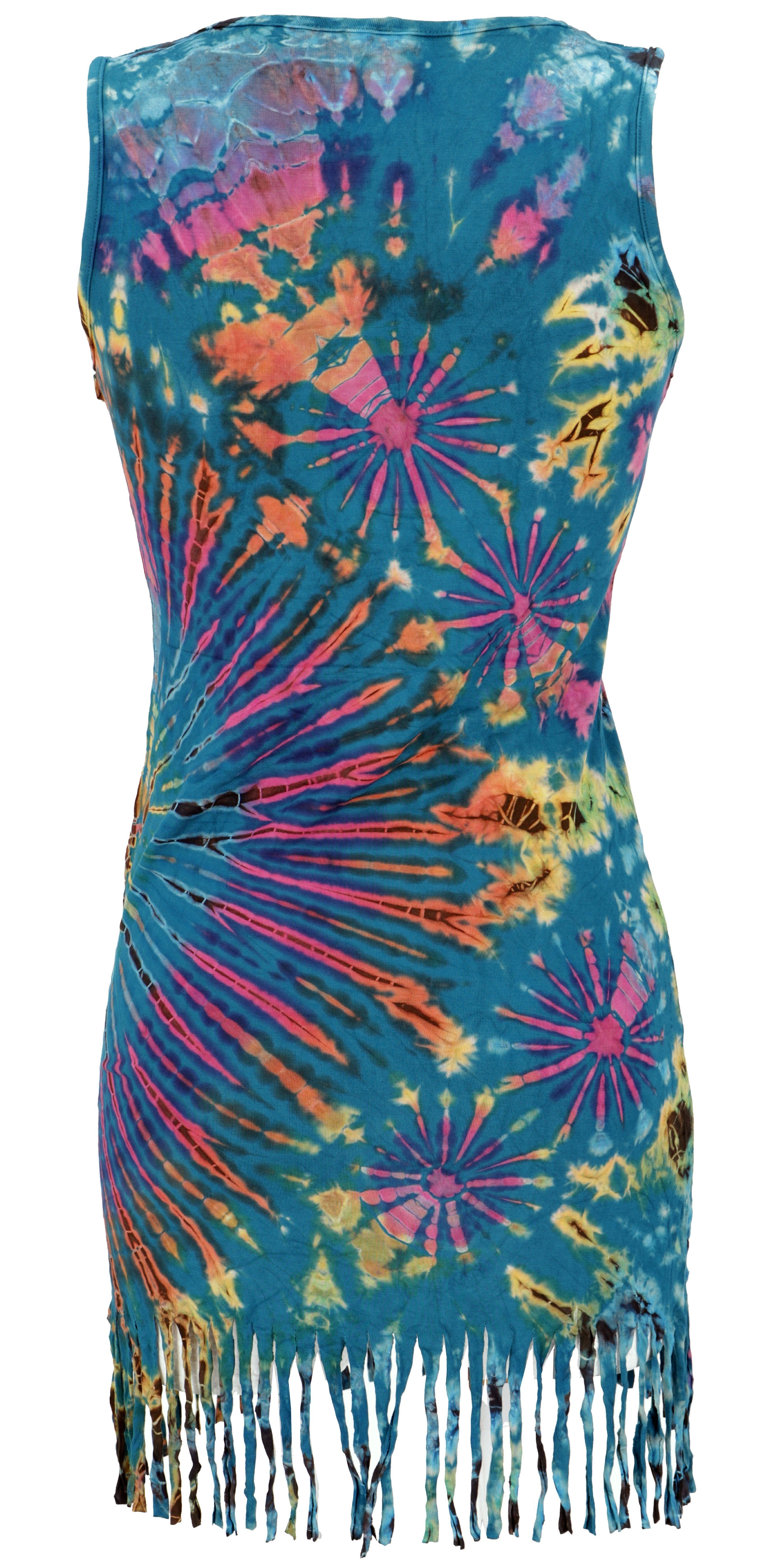 Guru-Shop Midikleid Batik Minikleid, Unikat Boho Fransenkleid -.. alternative Bekleidung