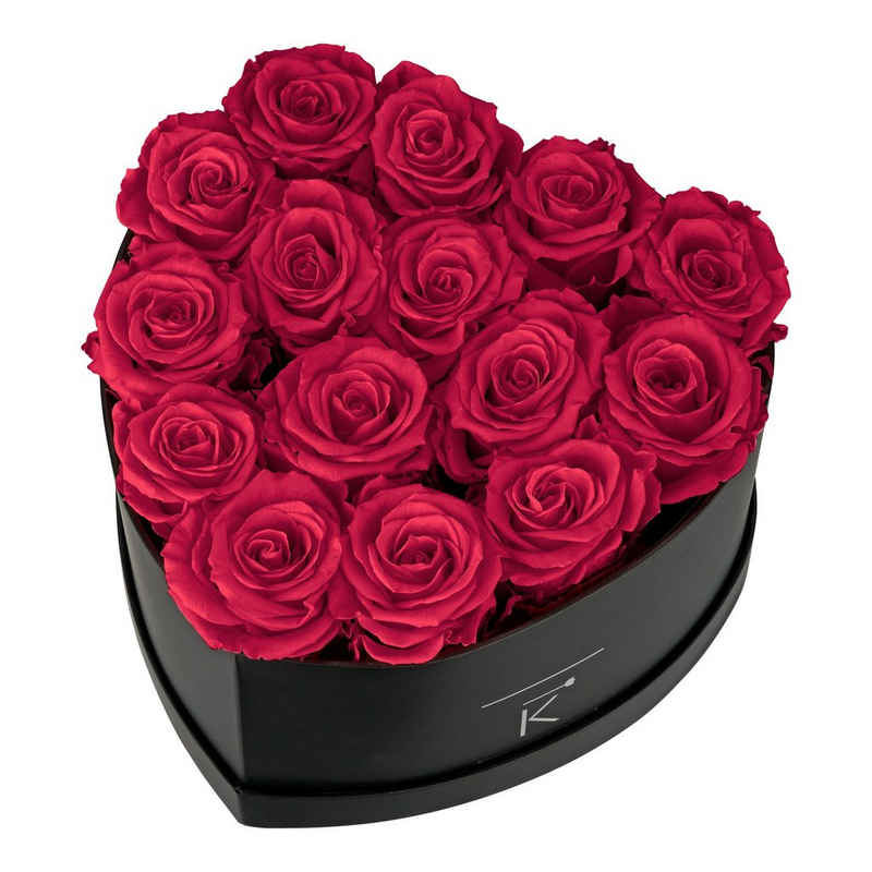 Kunstblume TRIPLE K Rosenbox - Fünfzehn Infinity Rosen - Geburtstag, Valentinstag, Hochzeitstag - 3 Jahre haltbar - mit intensivem Rosenduft - inkl. Grußkarte Infinity Rose, TRIPLE K