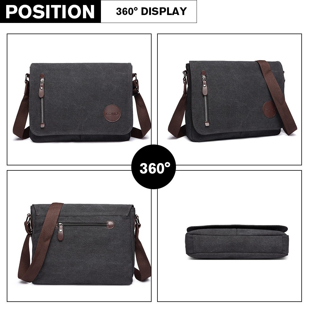KONO Messenger Bag Leinwand Laptop Messenger Tasche 13,5" für Herren&Damen – Bild 4 von 5