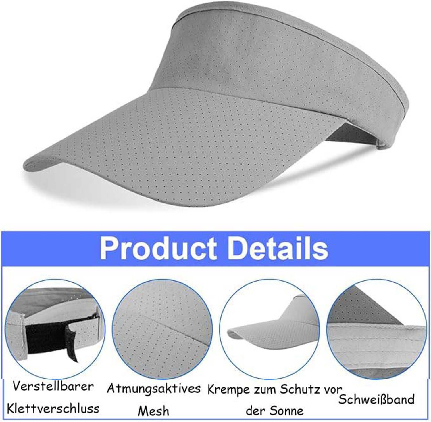 Zaewry Schirmmütze Visor Cap Herren und Damen, Atmungsaktiv und Schweißabsorbierend