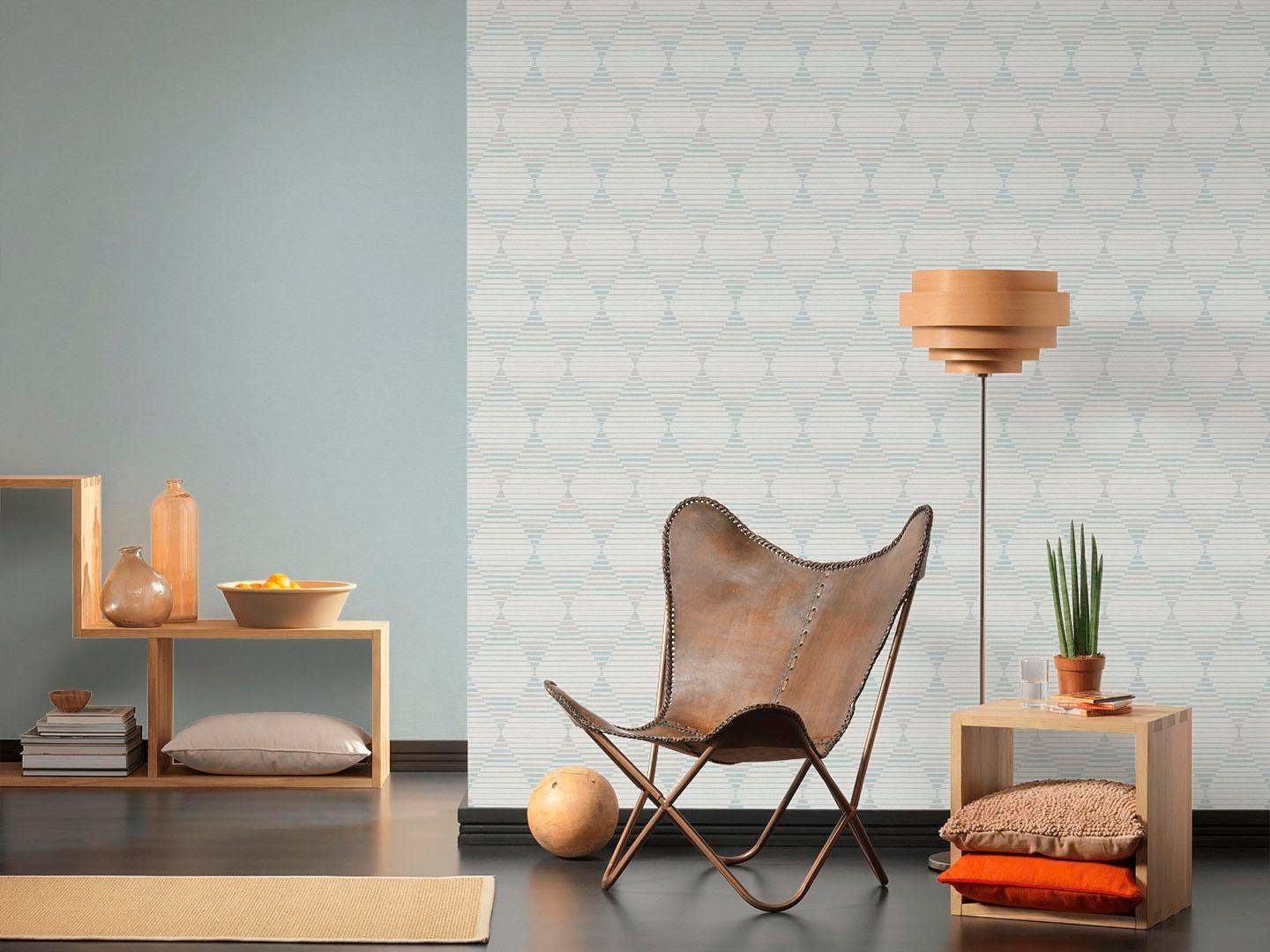 Vliestapete Linen walls blau/weiß/grau Création living Style, grafisch A.S. geometrisch,