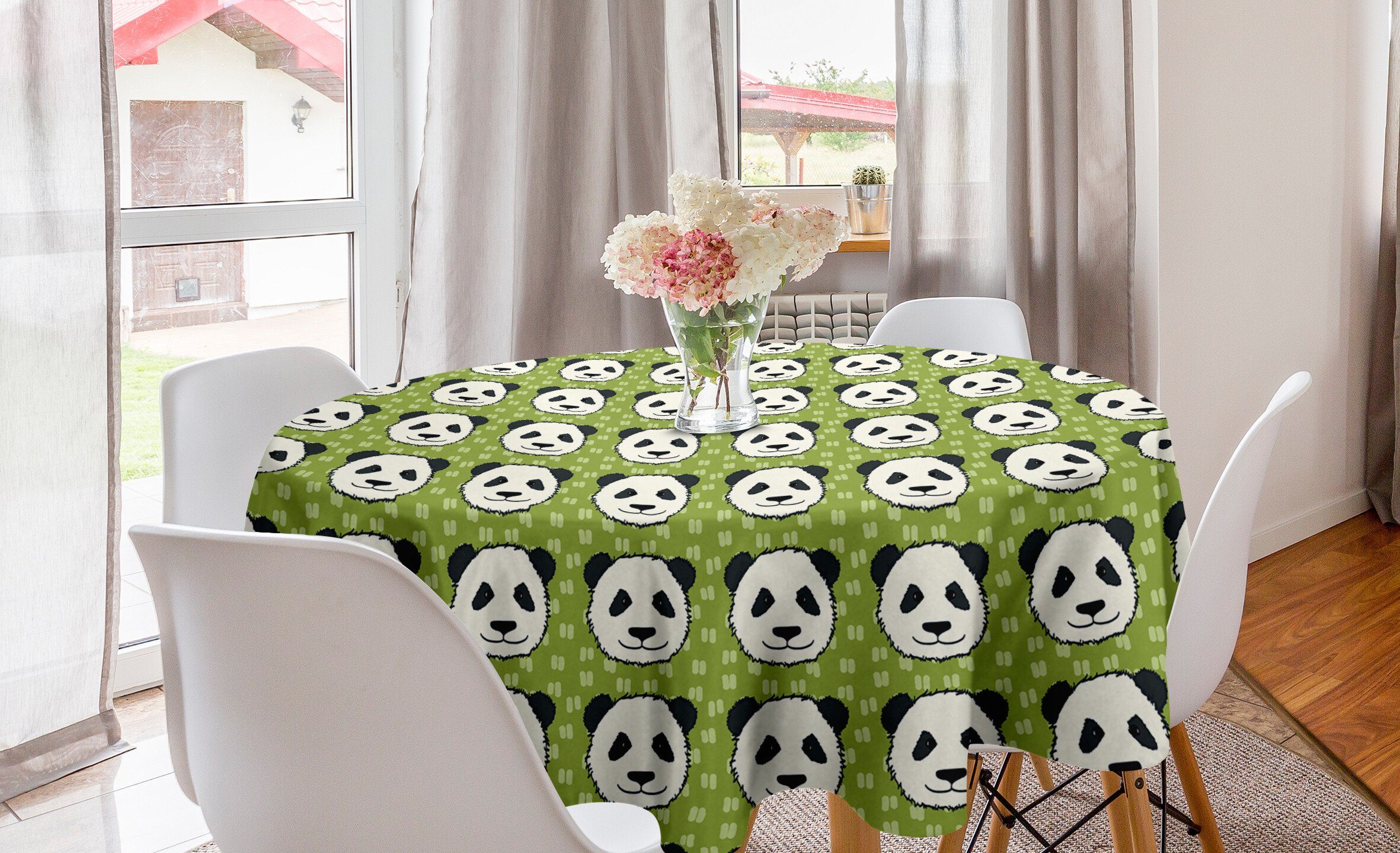 Abakuhaus Tischdecke Kreis Tischdecke Abdeckung für Esszimmer Küche Dekoration, Panda Lustige Bärenpelztierköpfe