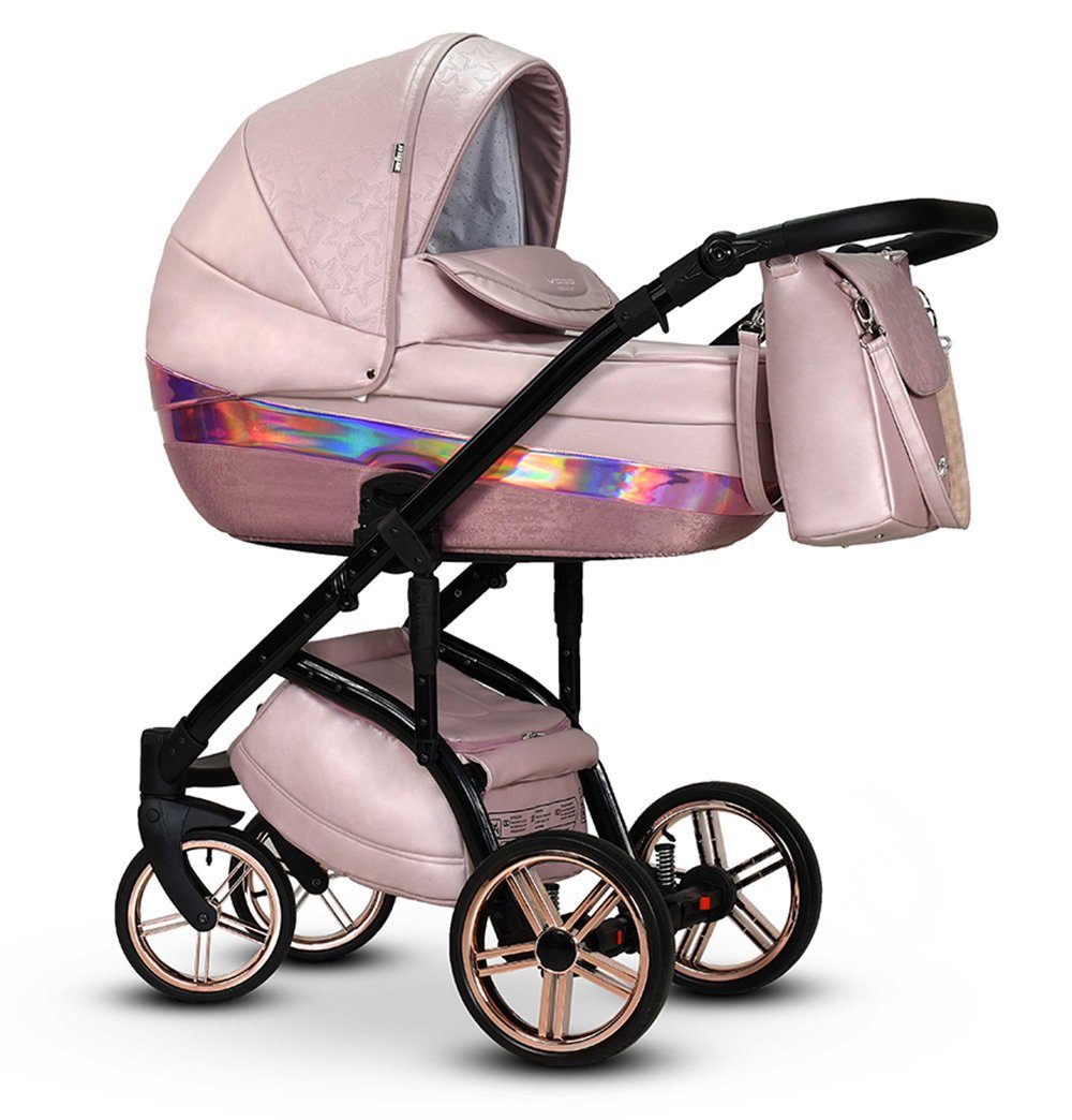 babies-on-wheels Kombi-Kinderwagen - Vip 11 Teile in 2 16 - Rosa-Bunt-Dekor Farben in 1 Kinderwagen-Set Lux