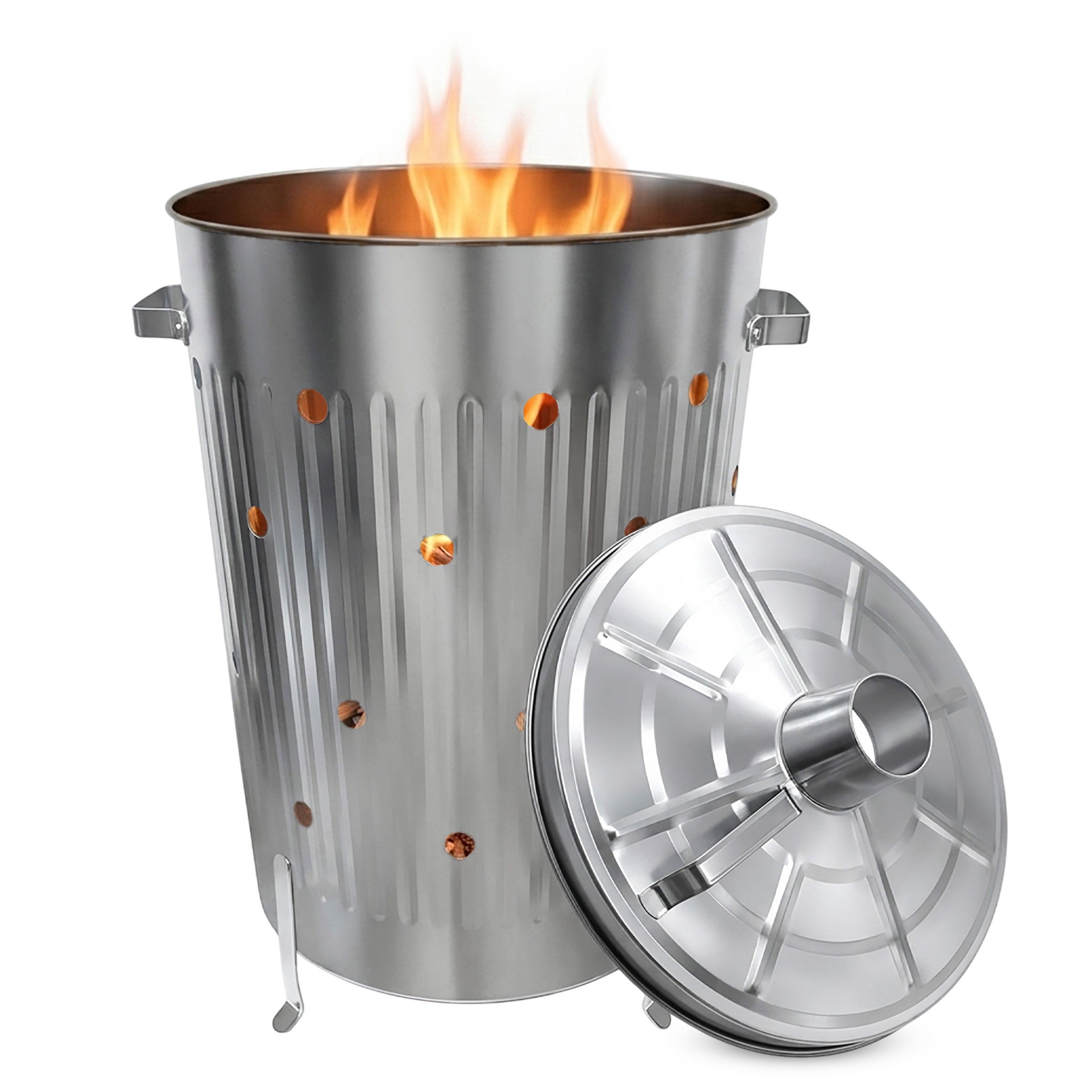 Spetebo Feuerkorb Metall Feuertonne verzinkt mit Deckel - 74 cm, (Stück, 1-St., Feuerkorb), Garten Verbrennungstonne verzinkt