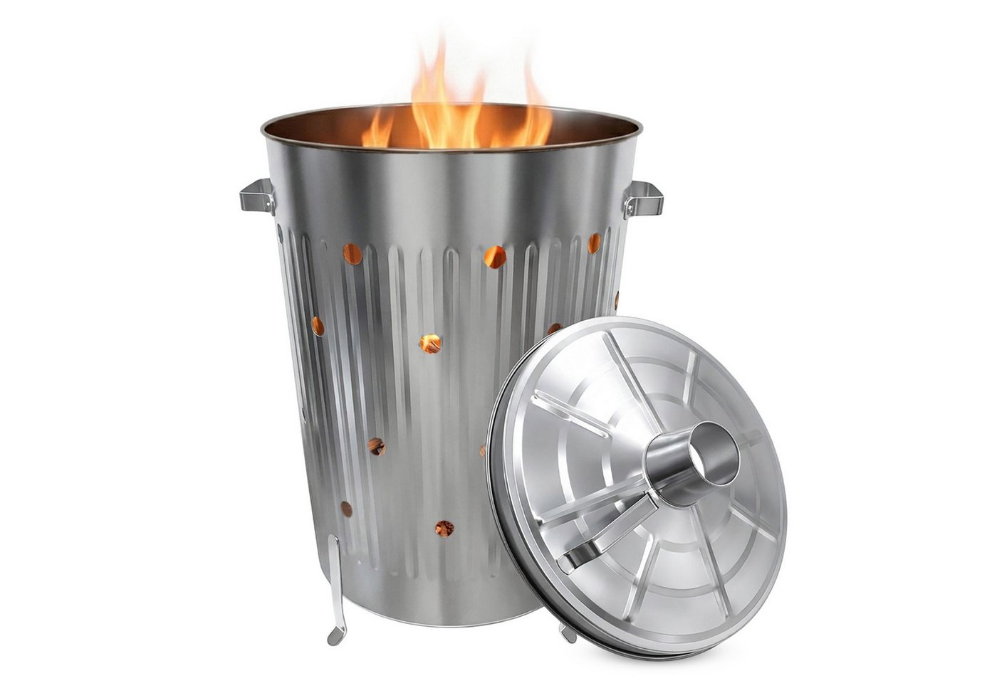 Spetebo Feuerkorb Metall Feuertonne verzinkt mit Deckel - 74 cm, (Stück, 1-St., Feuerkorb), Garten Verbrennungstonne verzinkt