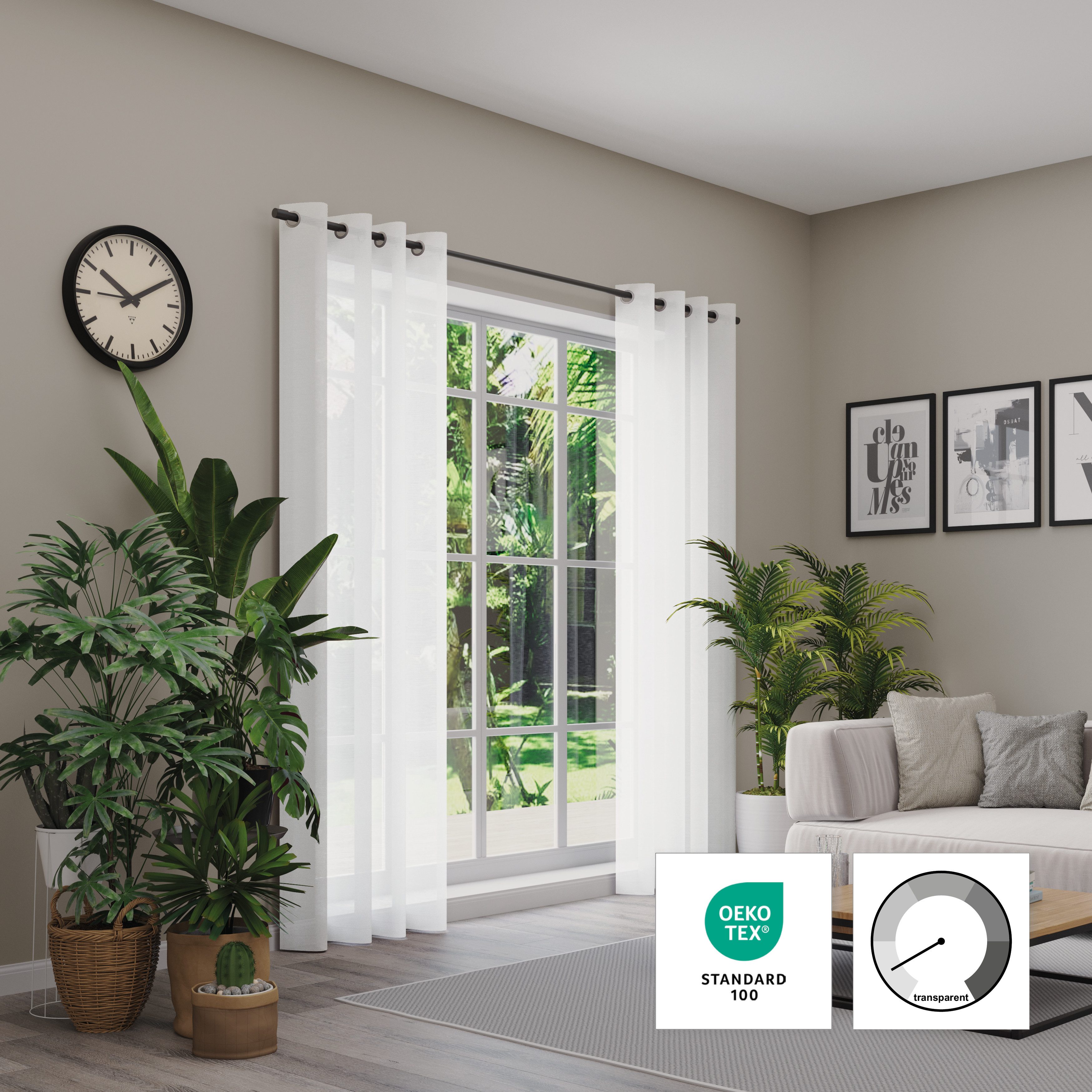 Neutex for you! Vorhang Kiss (1 St), Ösen, halbtransparent, Jacquard, Uni in natürlicher Optik, nach Maß