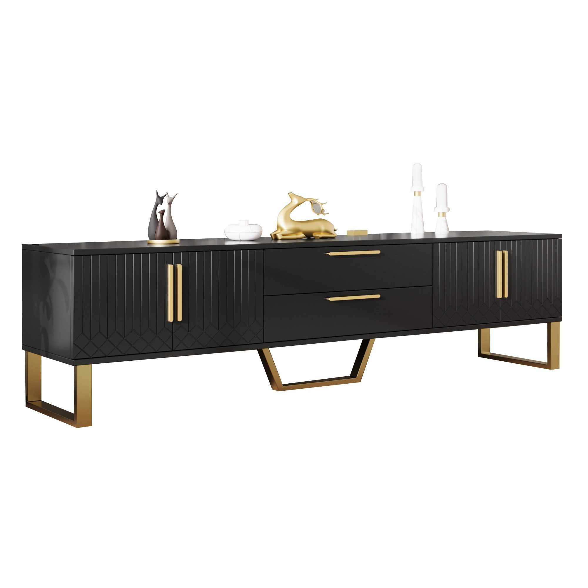 Merax Lowboard mit 2 Schubladen und 4 Türen, TV-Schrank hochglanz mit golde günstig online kaufen