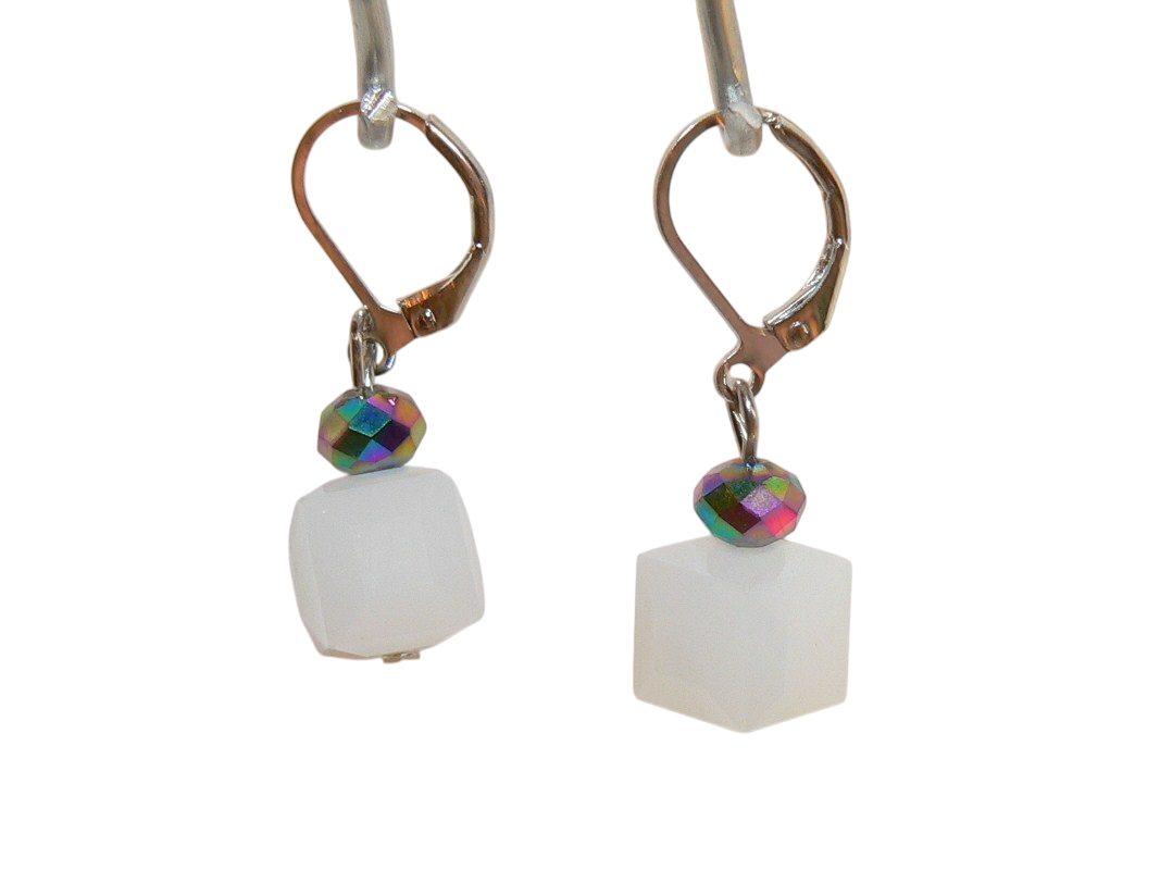 Paar Ohrhänger 097aohr Ohrhänger Ohrringe Glas weiß Kristallglas AB multicolor
