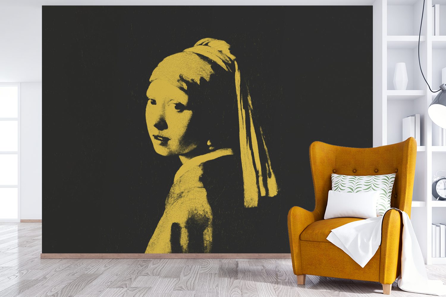 MuchoWow Fototapete Mädchen Vinyl St), Gelb, - - - Perlenohrring Kinderzimmer, Vermeer Wohnzimmer, bedruckt, Schlafzimmer, Schwarz Johannes Matt, für (6 einem mit Wallpaper Tapete