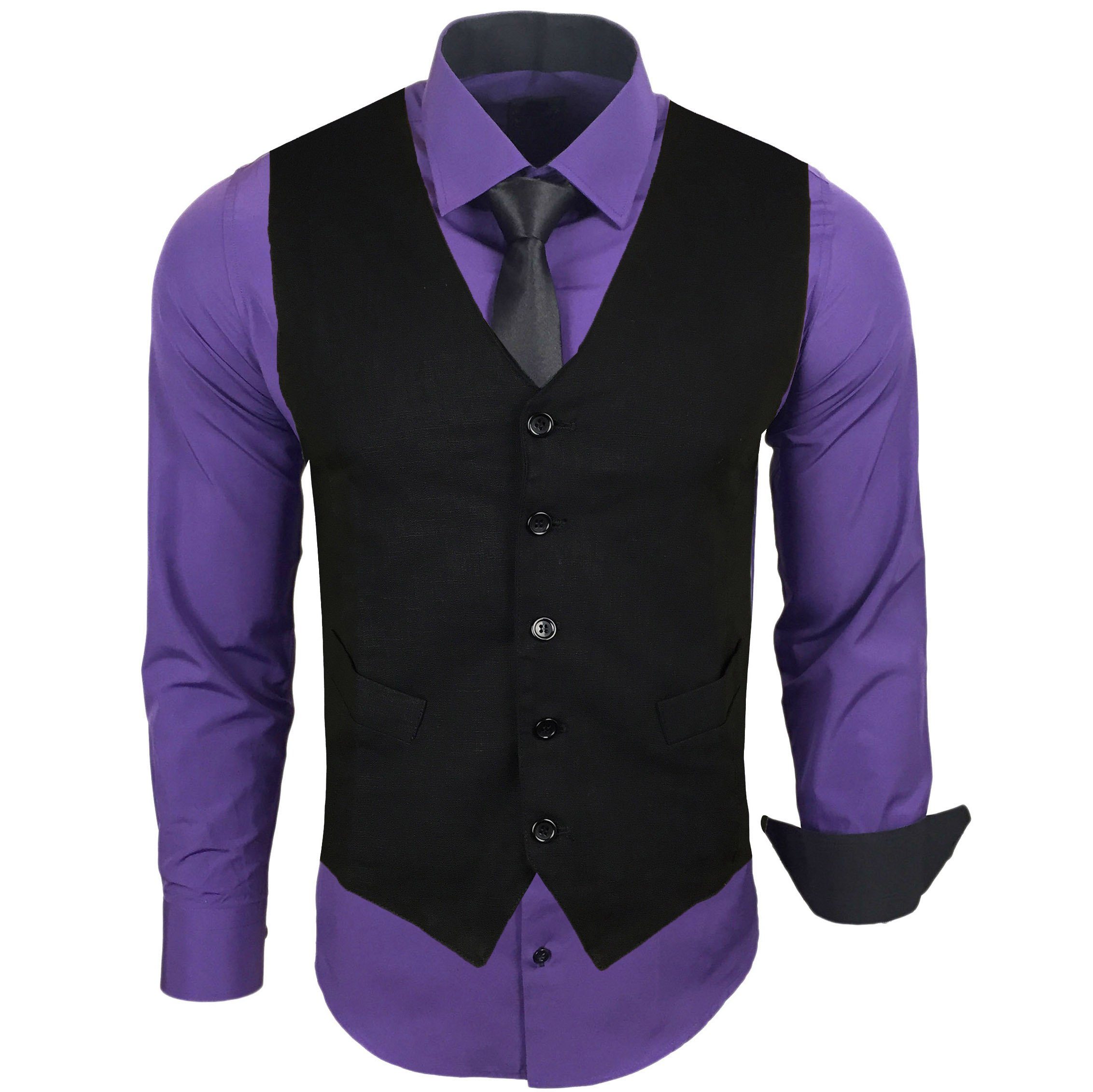 Langarmhemd Baxboy Langarmhemd Herren Hemd Weste Krawatte 3-teilig Set 444-HWKR
