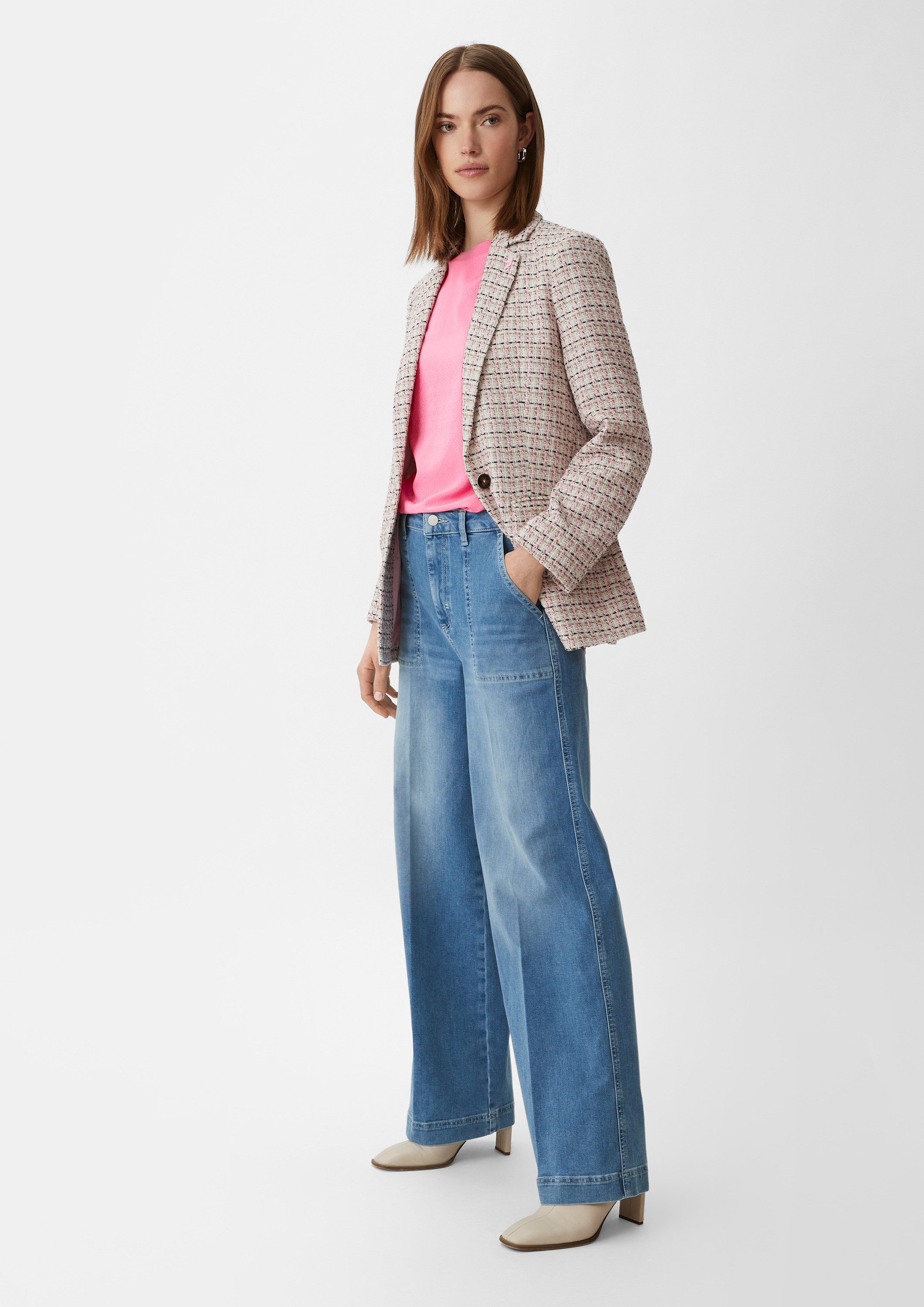 comma Kurzarmbluse Bluse Bluse mit 3/4-Ärmeln und Strukturmuster