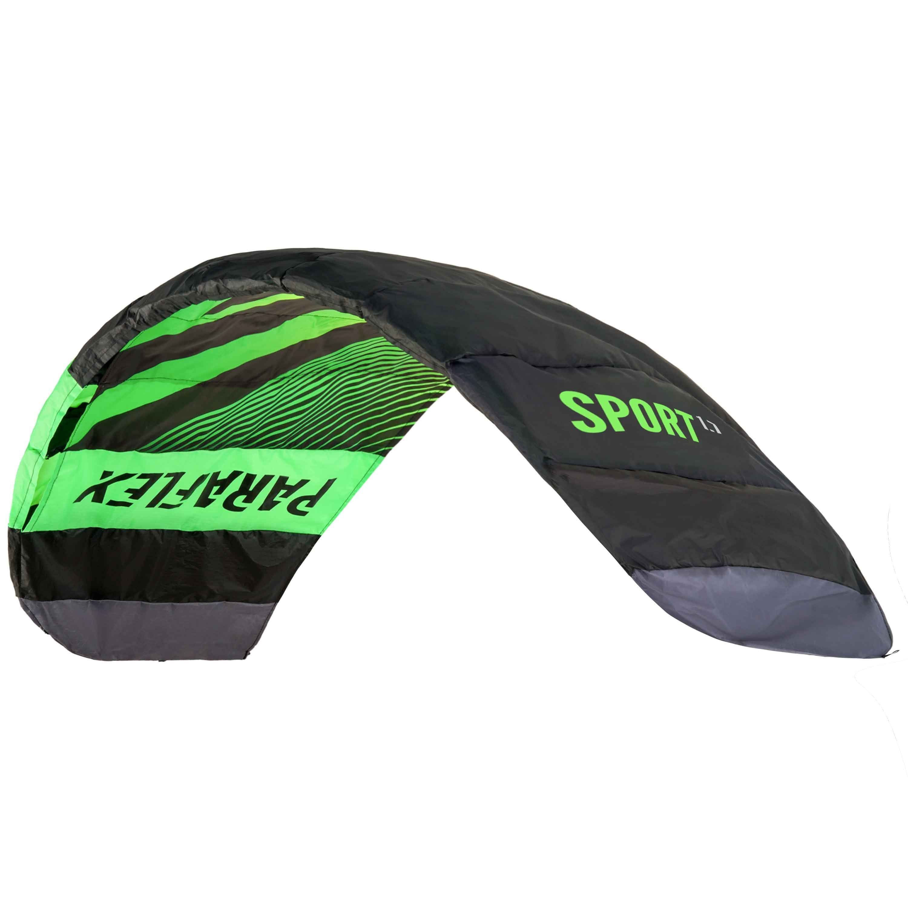 Wolkenstürmer Kite Paraflex Sport 1.7- Ready to Fly 170 cm für Erwachsene ab 6 Jahren, (2-Leiner Sportdrachen Schwarz-Grün mit Dyneemaleinen 20 m, 1-tlg), Lenkmatte (schwarz-grün) mit Lenkbar