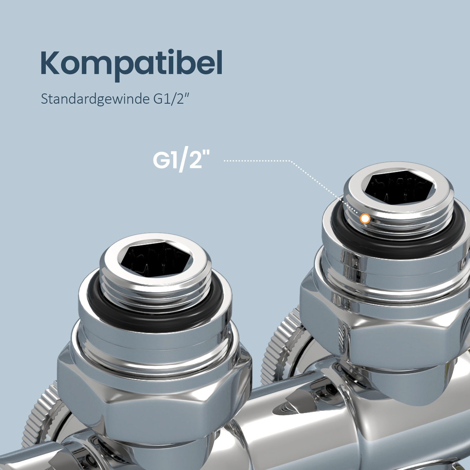 EMKE Heizkörperthermostat Multiblock Set für Heizkörper Anschlussarmatur Ventil mit Thermostat, (16mm+φ15mm, 1 St) für Heizkörper Handtuchtrockner Heizungzubehör Eck- und Durchgangsform