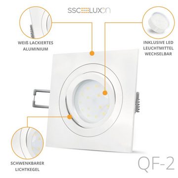 SSC-LUXon LED Einbaustrahler QF-2 LED Einbauleuchte weiss, flach & schwenkbar mit LED Modul 4W, Warmweiß