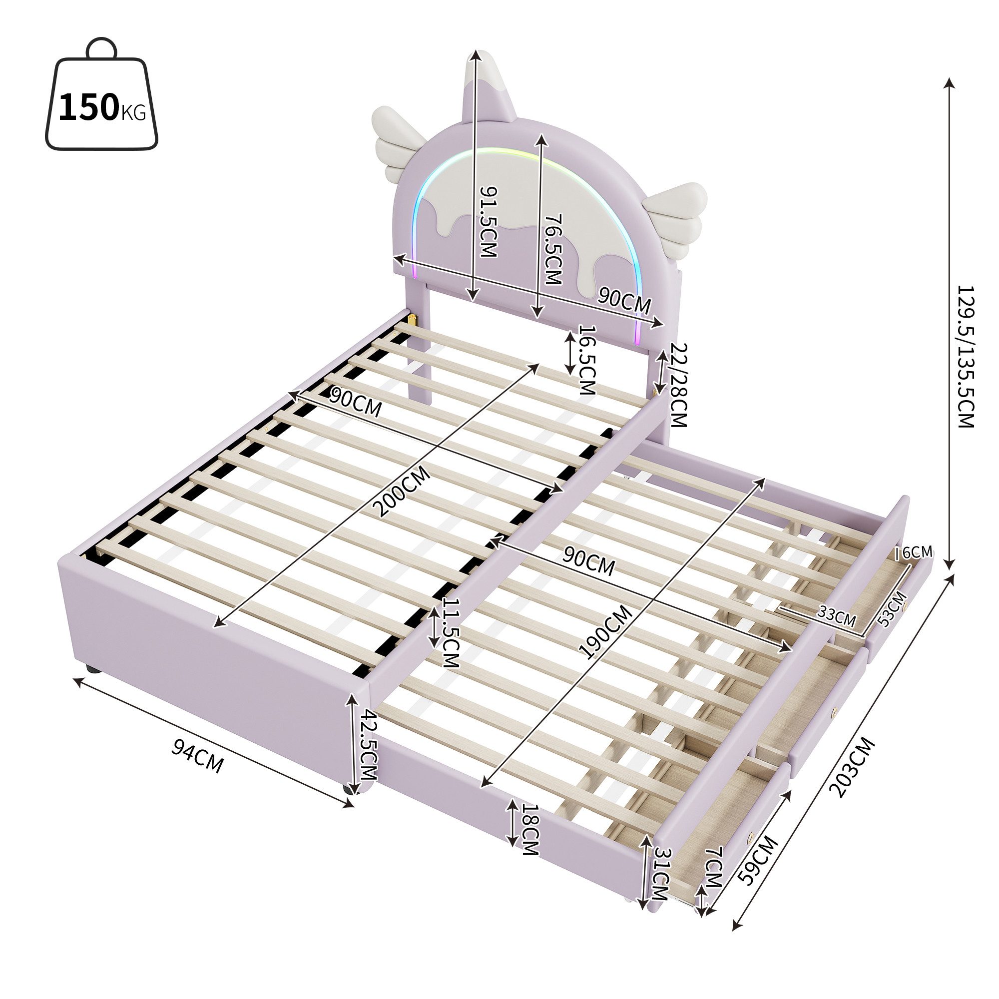 TavilaEcon Kinderbett Cartoon Einhornform Kinderbett Familienbett Jugendbet günstig online kaufen
