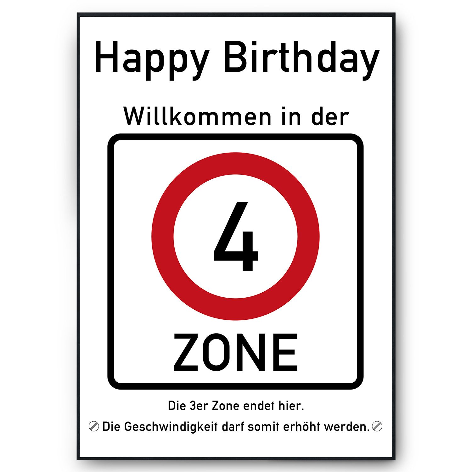 Tigerlino Poster 4. Geburtstag Geschenk Verkehrszeichen Karte Happy Birthday Deko Bild