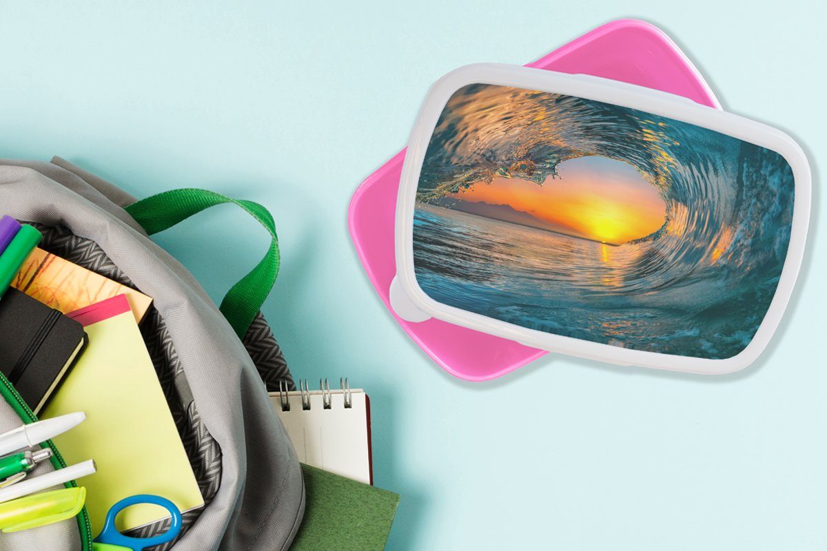 Kunststoff, - rosa (2-tlg), Erwachsene, Orange, Snackbox, Welle Mädchen, Kinder, Kunststoff Brotdose - Wasser MuchoWow - Sonnenuntergang Lunchbox für Brotbox