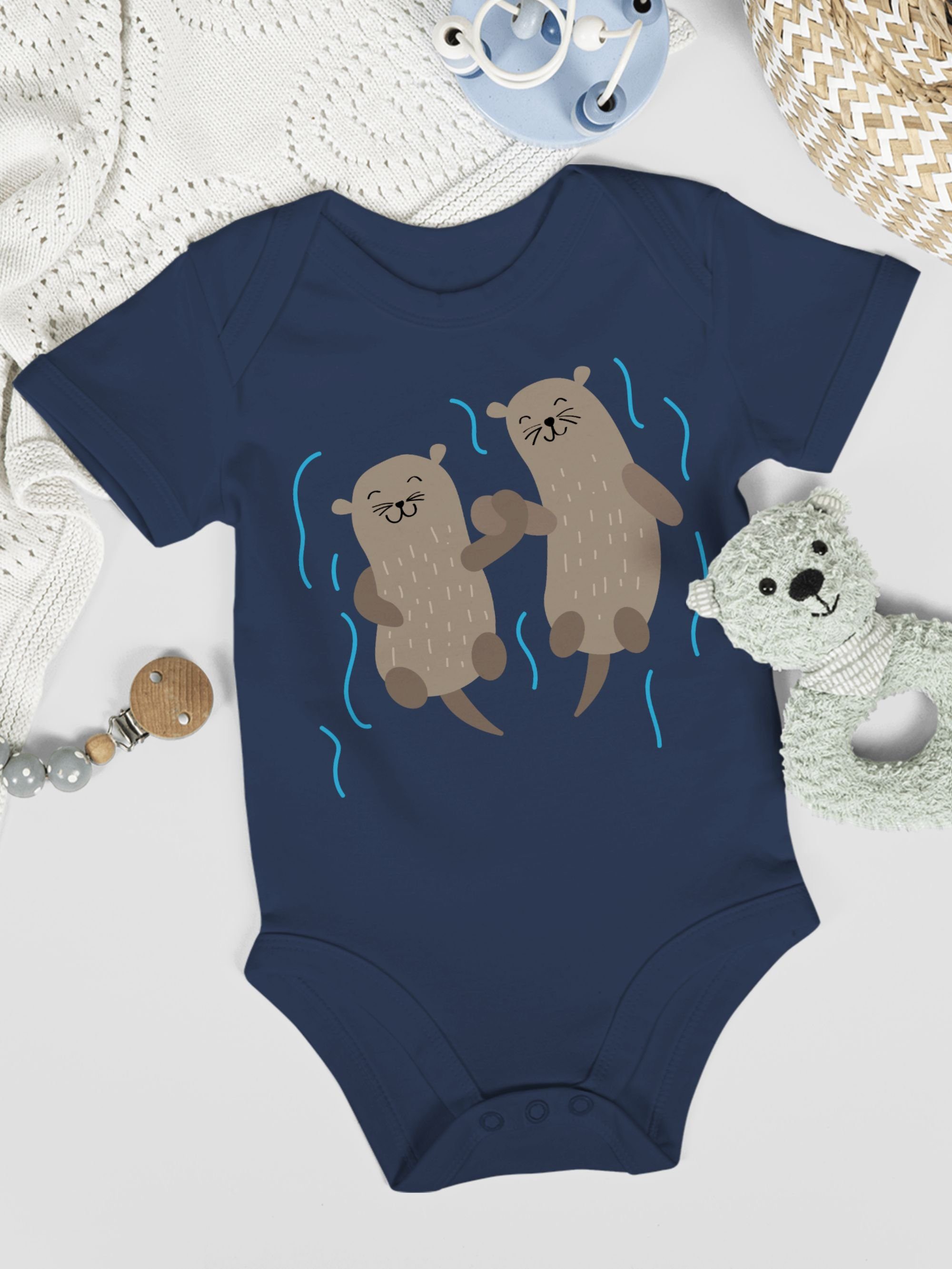Print Tiermotiv Animal Shirtracer Blau Navy Baby Shirtbody Otter Süße 1