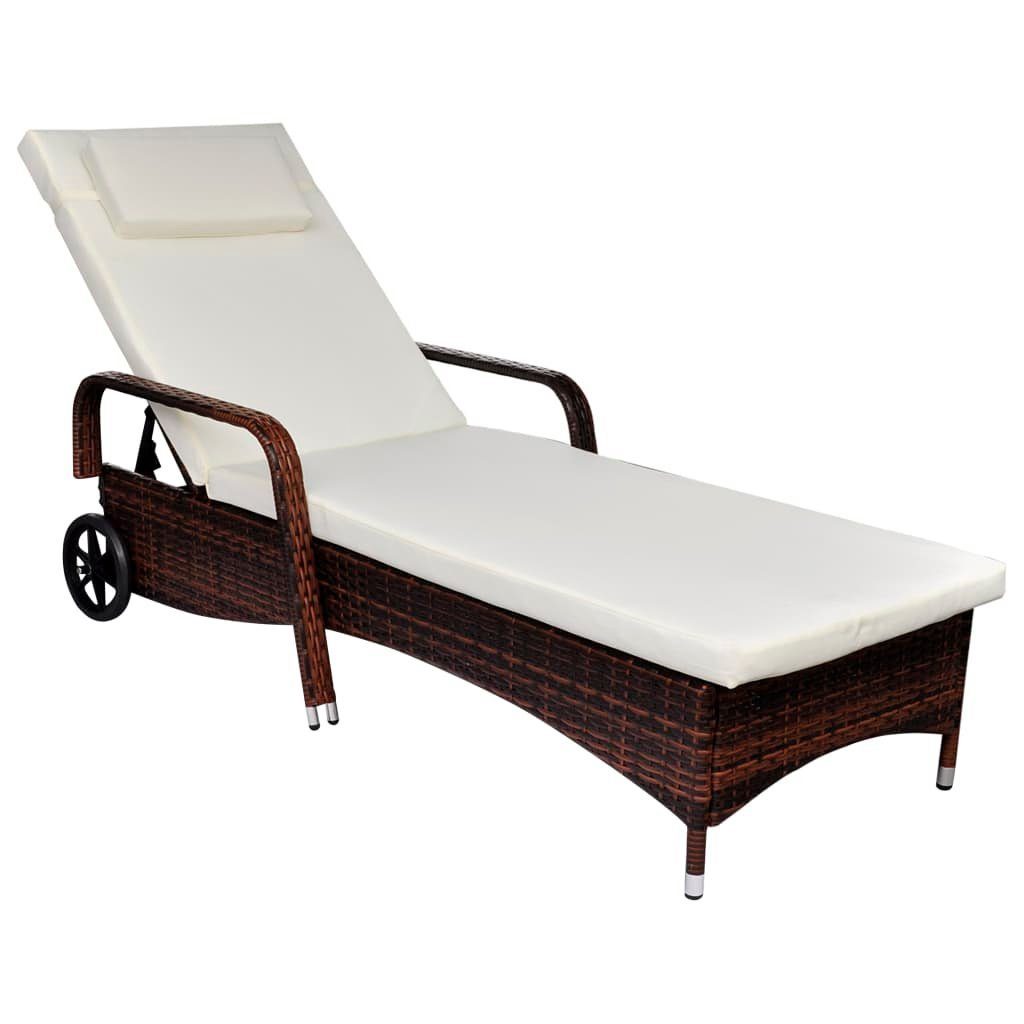 vidaXL Gartenliege »Sonnenliege mit Polster & Rollen Poly Rattan Braun