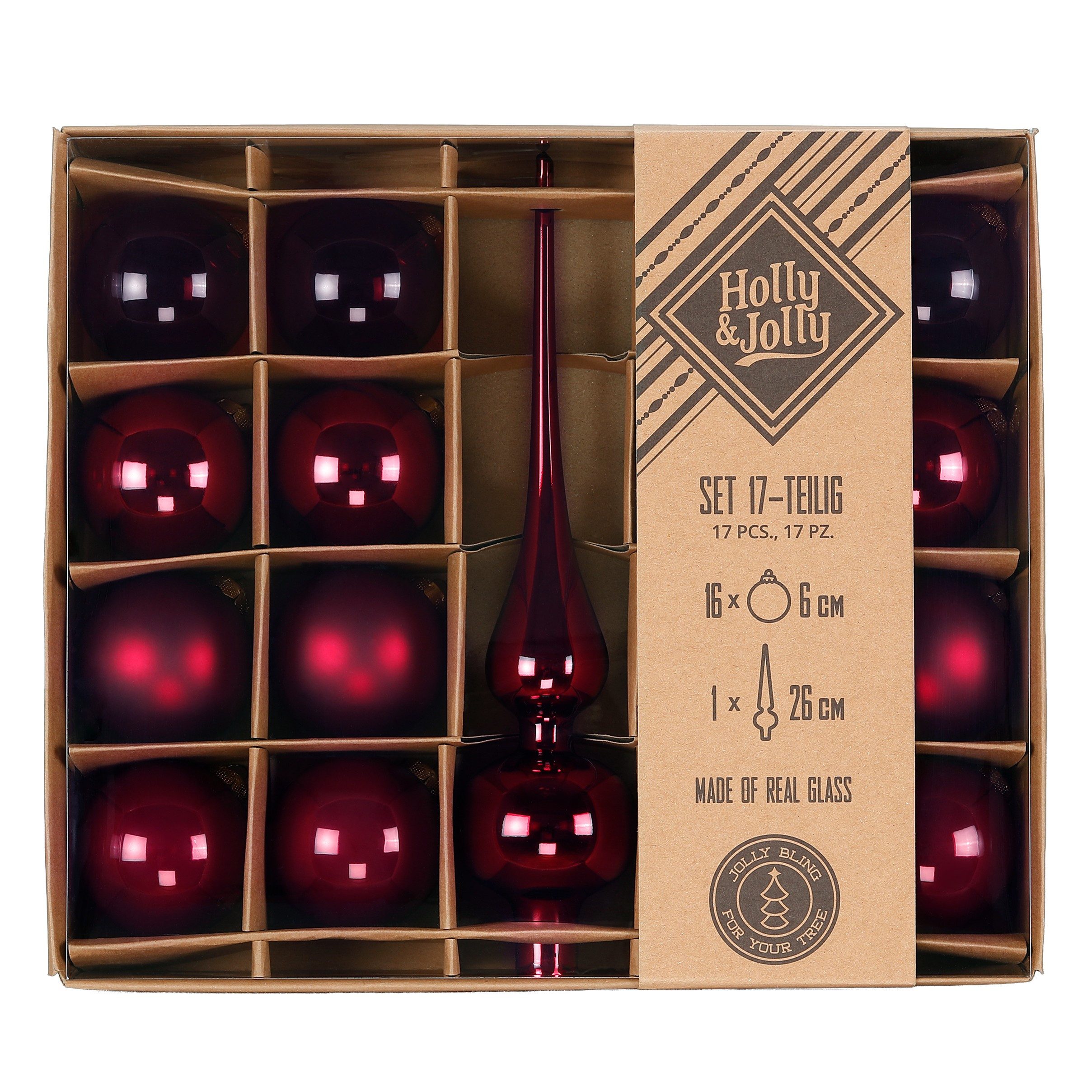 Holly & Jolly Weihnachtsbaumkugel, Weihnachtskugeln Glas 6cm 17 Stück mit Spitze - Smooth Port Flow