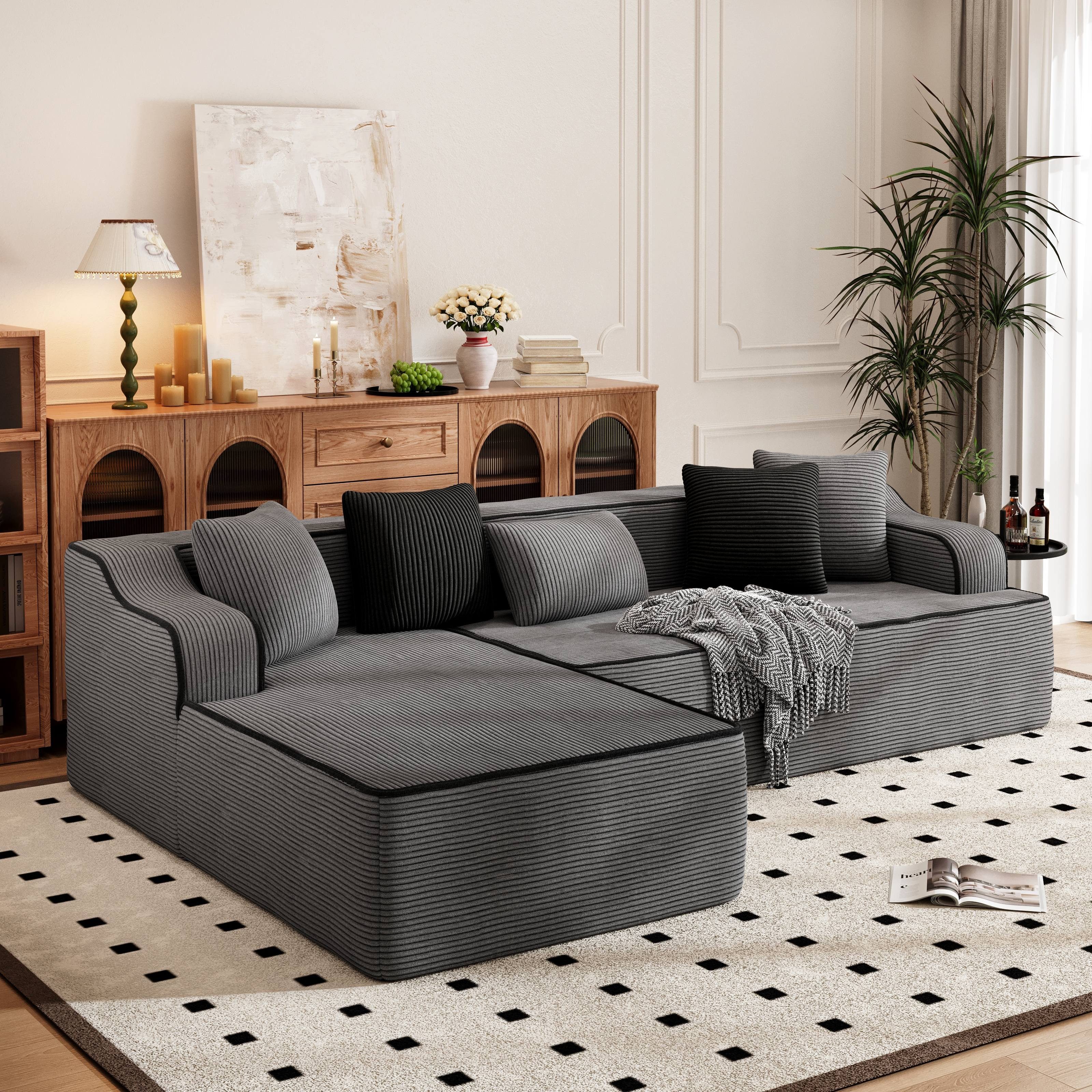 PHI VILLA Ecksofa, Boneless Couch 3-7 Sitzer, L Form Modulares Sofa Wohnzimmer Cord Keine Montage