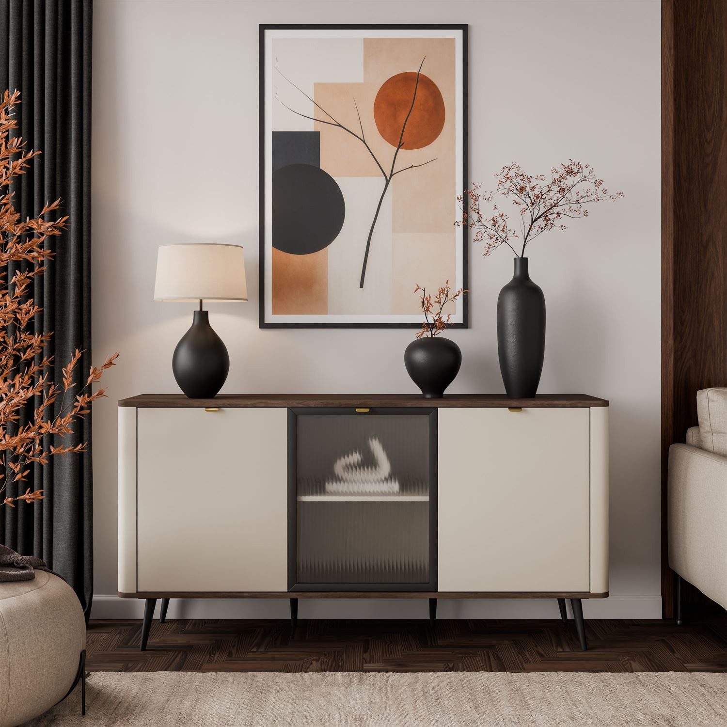 Lookway Kommode auf Füßen AUTUMN 2D1W mit Glasfront