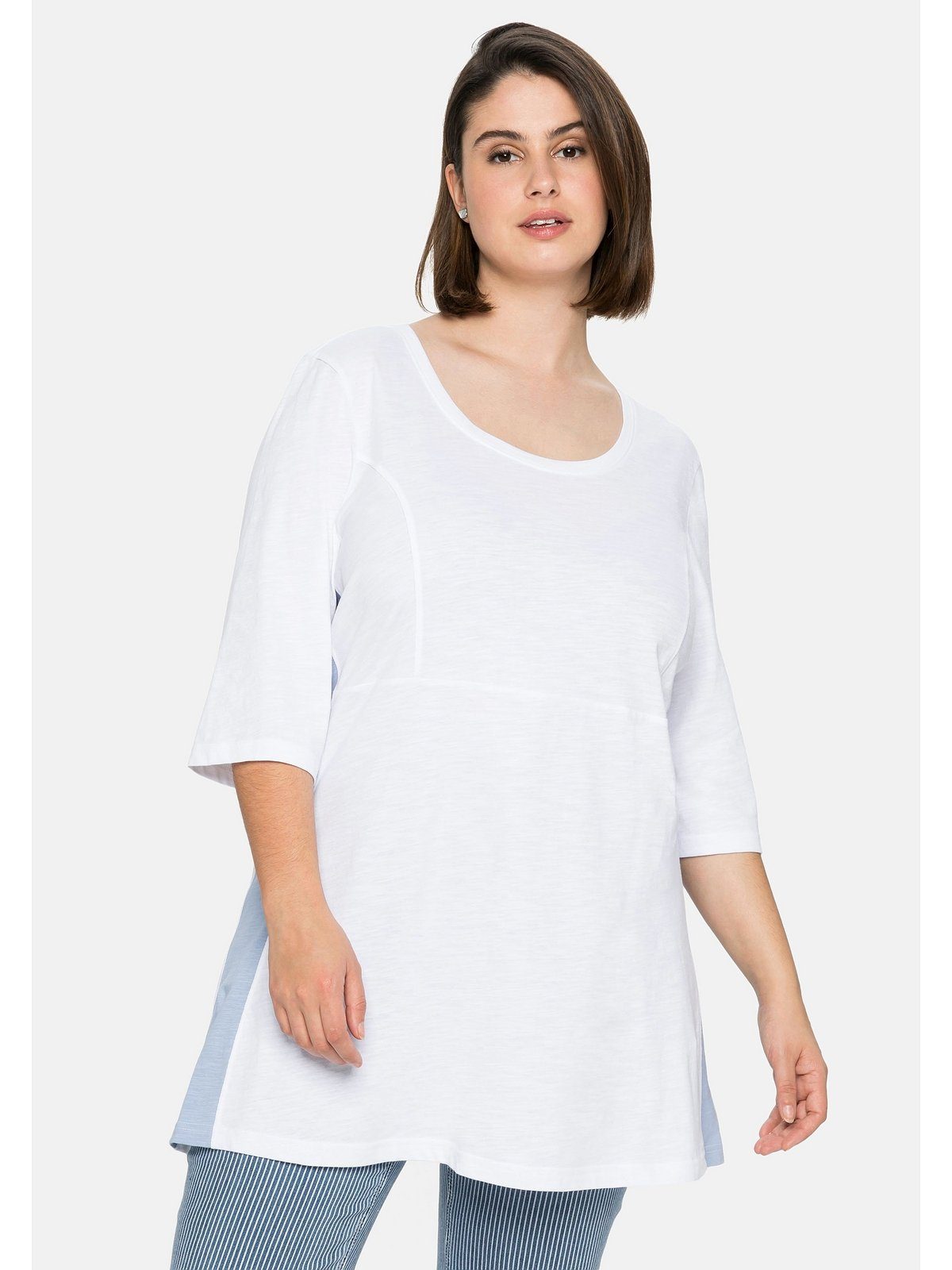 Sheego Longshirt Große Größen in ausgestellter Form, mit Kontrasteinsätzen weiß | Rundhalsshirts