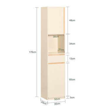 SoBuy Hochschrank BZR80 Badezimmerschrank Badschrank schmal mit 2 Türen Badregal Badmöbel