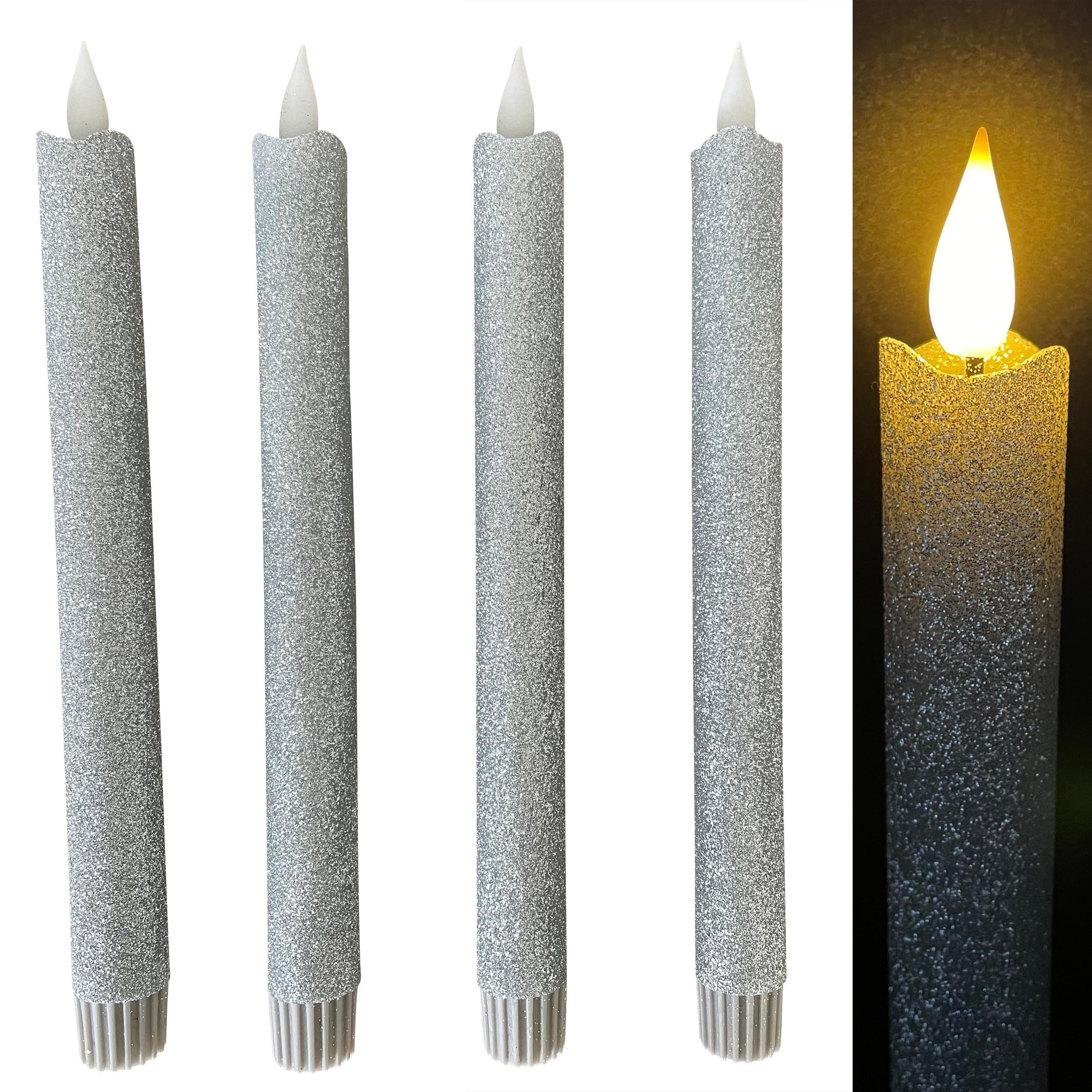 Online-Fuchs LED-Kerze 4 LED Stabkerzen im Set mit Wachstropfen aus Echtwachs - (Fernbedienung und Timerfunktion -, Creme, Weiß, Rosa, Salbei Grün), 198