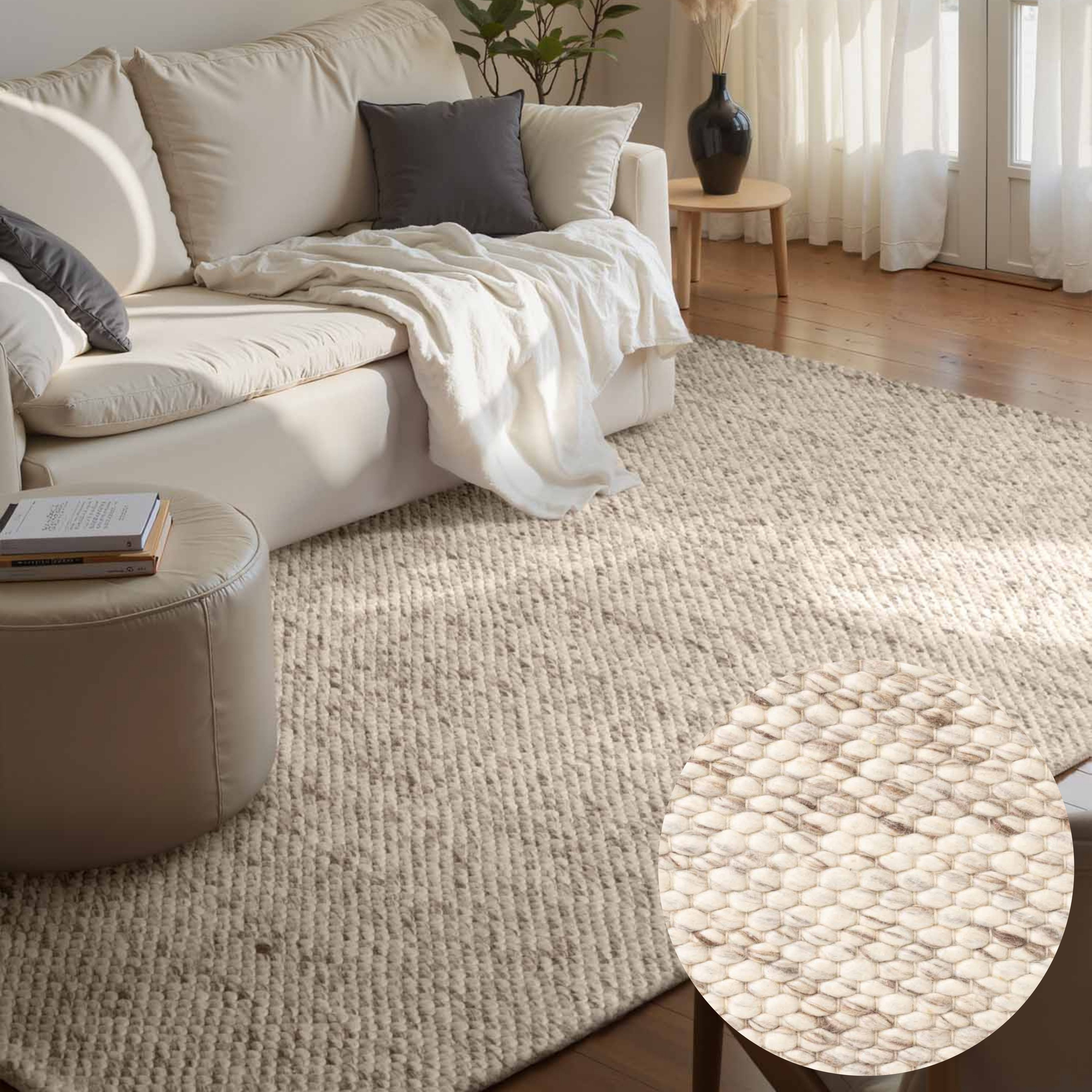 ELLE DECORATION Wollteppich Beans, rechteckig, Höhe: 10 mm, Handweb Teppich Wolle, Perlenstruktur, Wohnzimmer, Schlafzimmer, Flur
