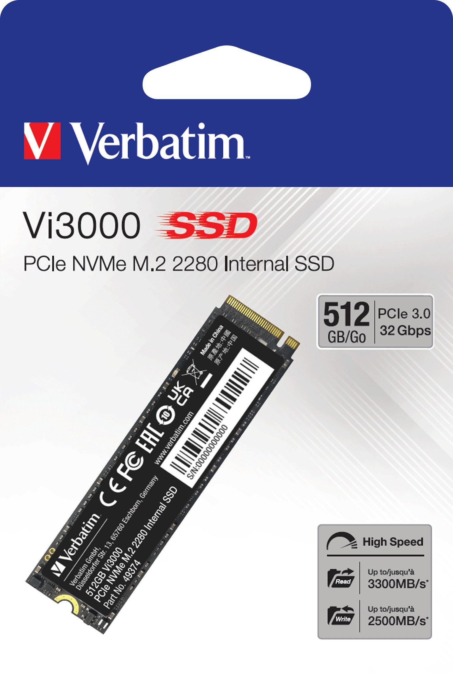 Verbatim M.2 SSD PCIe 3.0 NVMe Upgrade schnelle Betriebssystem-/ Programmstarts interne SSD (512 GB)