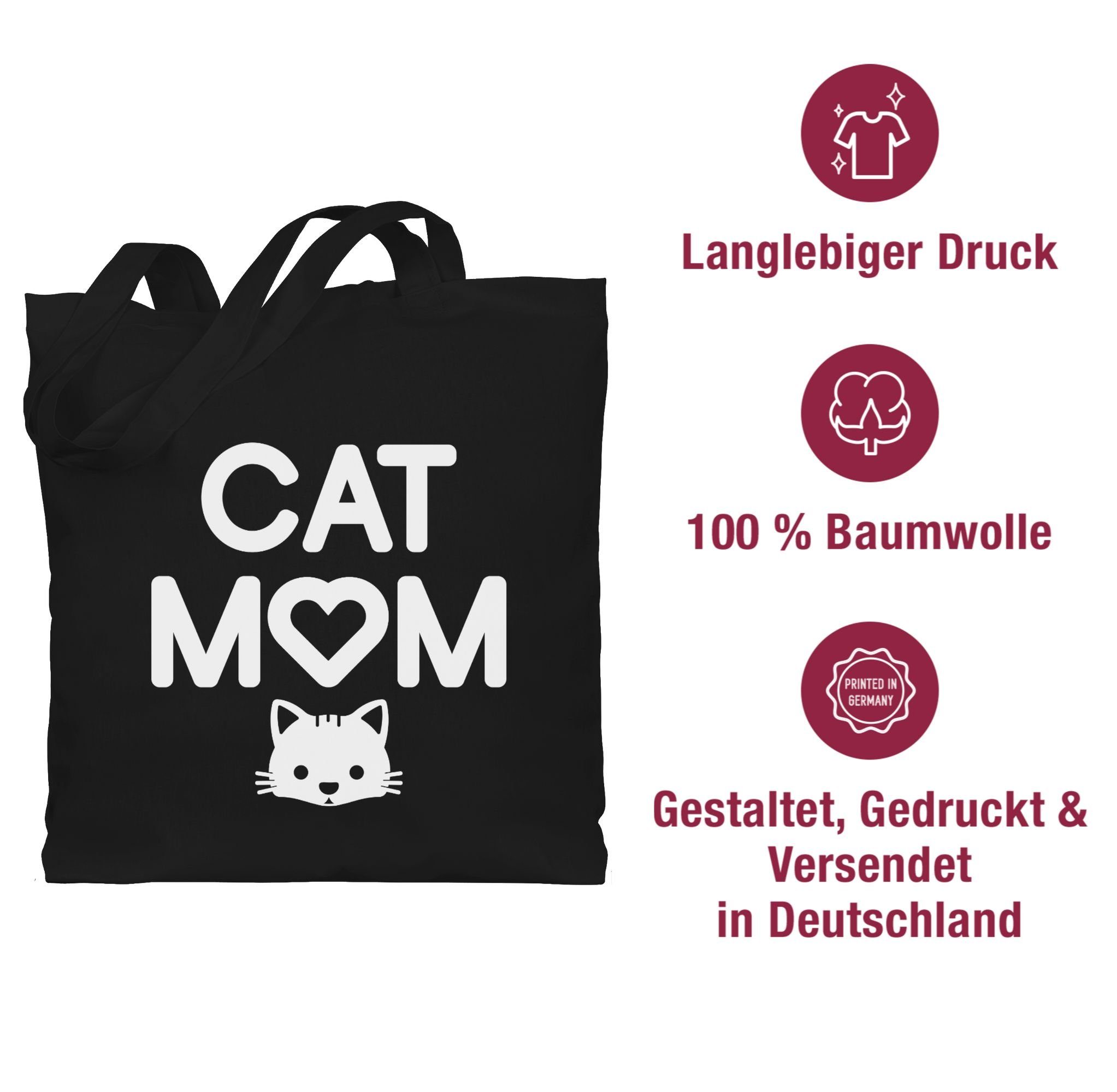 Mom Statement Sprüche Umhängetasche Spruch Katzenkopf, Shirtracer Schwarz mit Cat 1