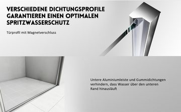 Hopibath Dusch-Pendeltür Nischentür Dusche Höhe:195, 75x195 cm, 5mm NANO Glas, (Drehtür, B: 90 / 80 / 75 cm) mit Alu-Bodenleiste, Magnetdichtleisten