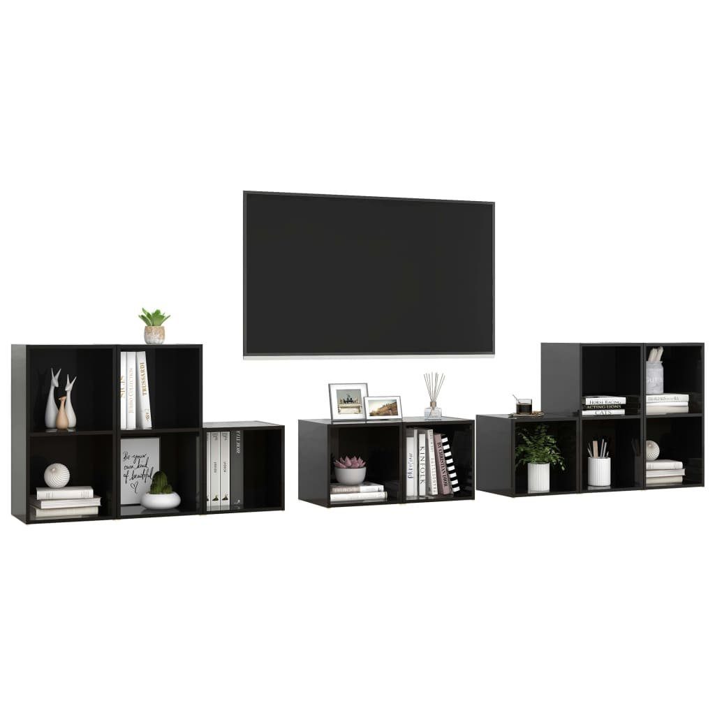 vidaXL TV-Schrank Holzwerkstoff TV-Schrank-Set 8-tlg. Hochglanz-Schwarz (1-St)