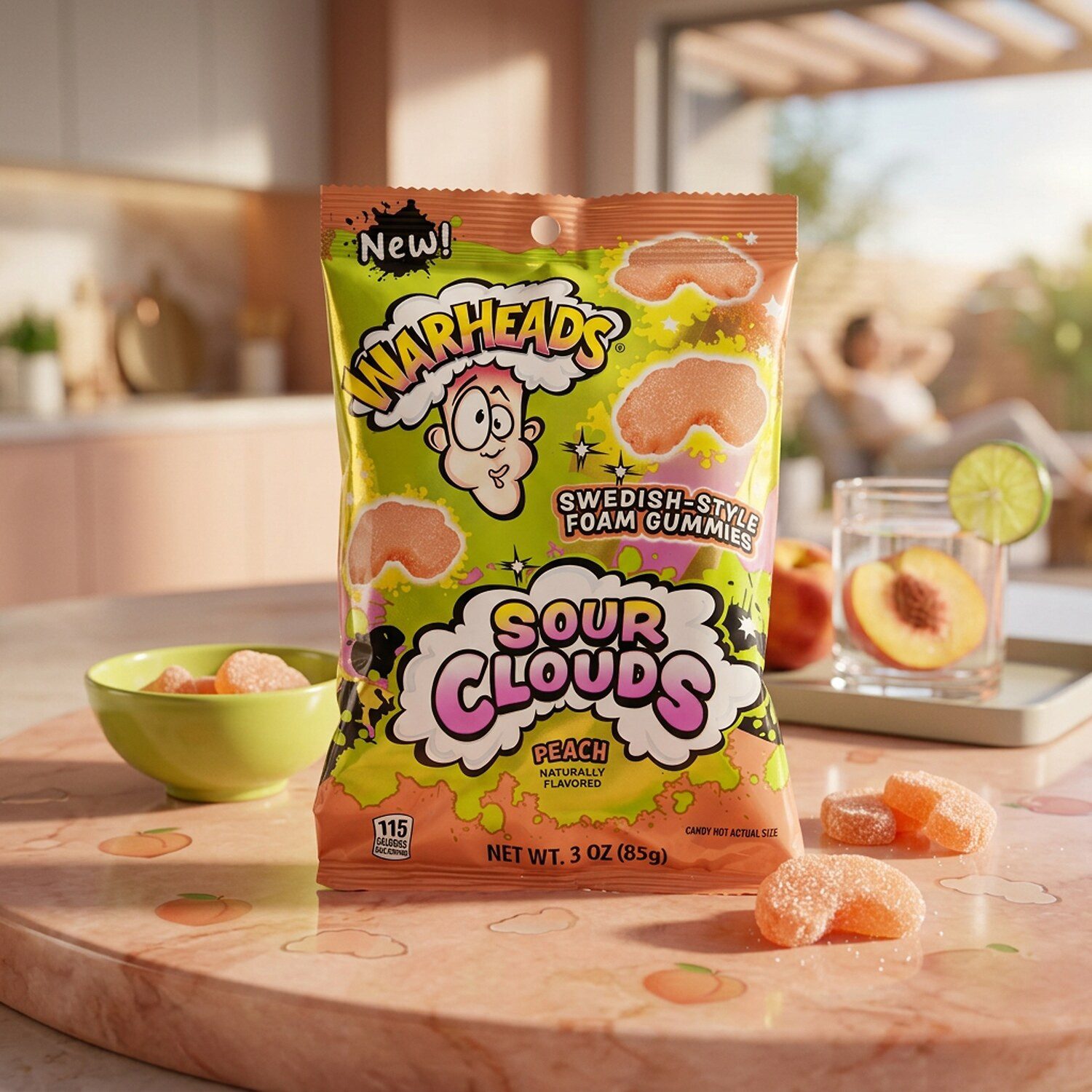 Impact Süßigkeit, 1 x 85 g, Warheads Peach Sour Clouds