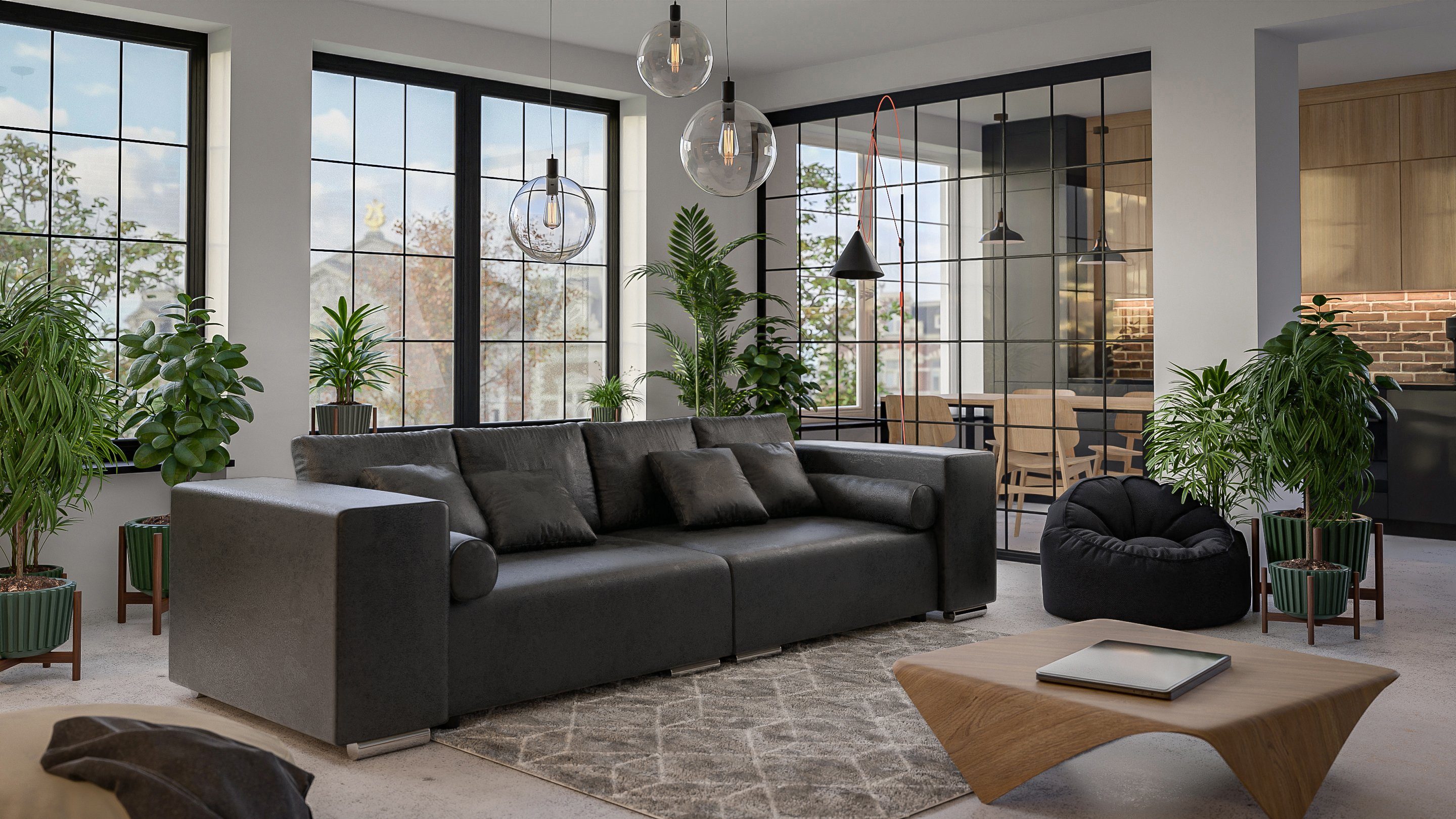 S-Style Möbel Big-Sofa Amaru mit Schlaffunktion und Boxspringfederung, Lounge Sofa