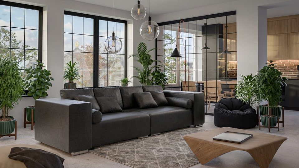 Möbel mit Big-Sofa Wellenfederung Amaru Schlaffunktion, S-Style mit 5-Sitzer