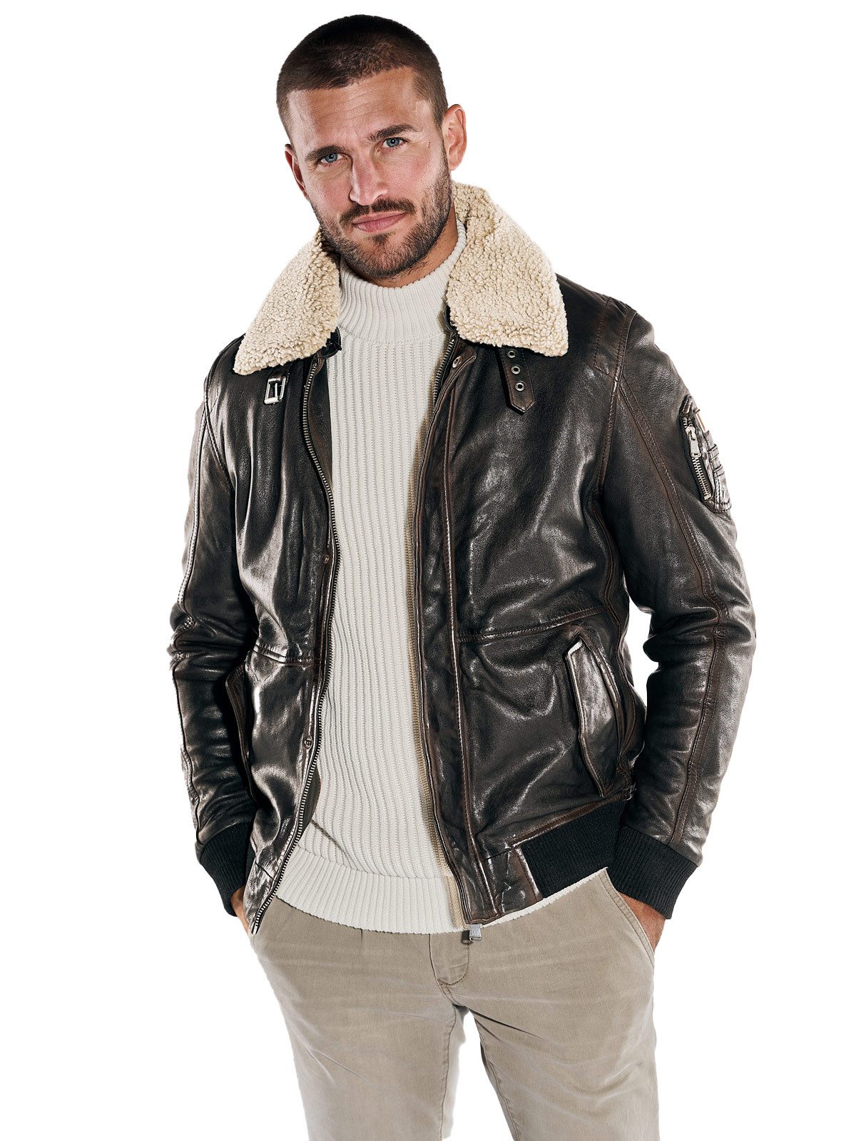 emilio adani Lederjacke emilio adani Herren Lederjacke slim fit, Dunkelbraun
