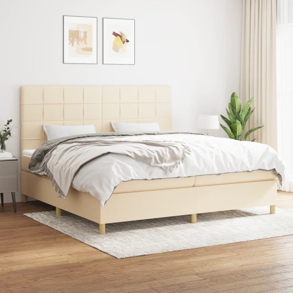 vidaXL Bett Boxspringbett mit Matratze Creme 200x200 cm Stoff
