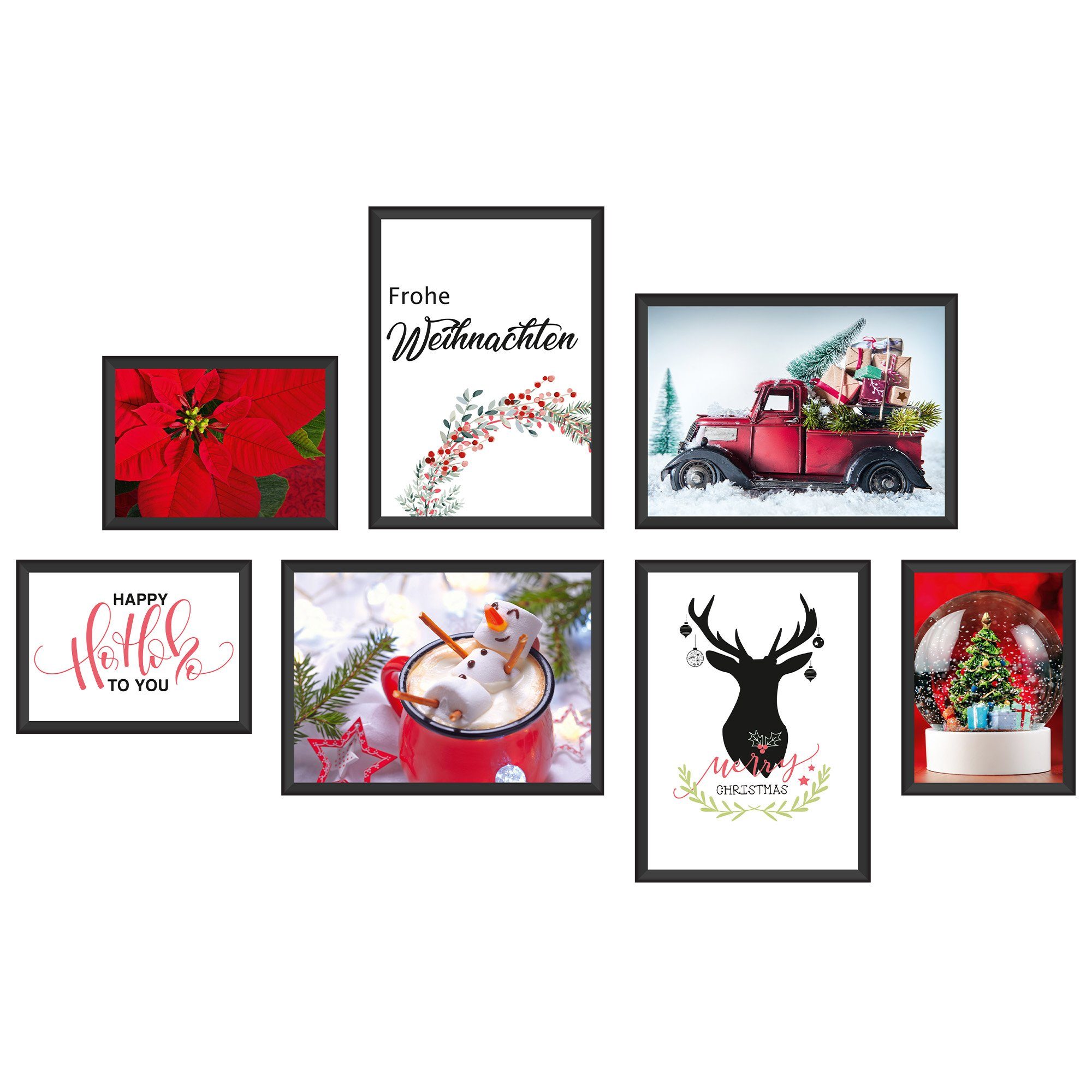 WallSpirit Poster Poster Set "Weihnachten" – 7 Motive beidseitig bedruckt – OHNE Rahmen, (7er Set)