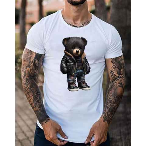 RMK T-Shirt RMK T-Shirt Herren T-Shirt Basic Rundhals mit Gangster Teddybär Bär in Unifarbe, mit lizenziertem Print, aus Baumwolle