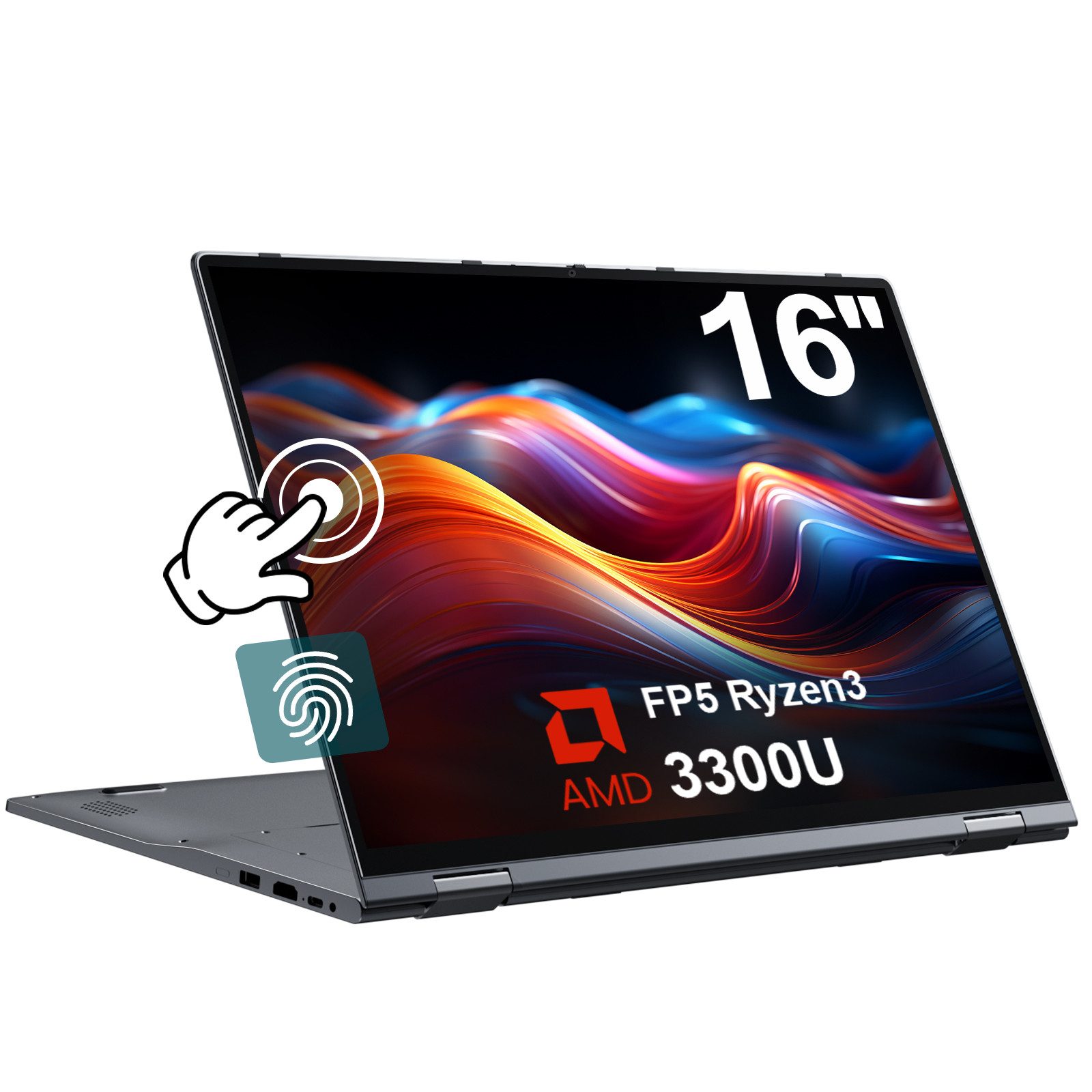 MENGHU 2-in-1 Laptop Tablet 16 Zoll Beleuchtete DE-Tastatur 16GB RAM Notebook (AMD FP5 Ryzen3 3300U, Radeon Vega 6, 16 GB, 512 GB SSD, 4-core CPU)