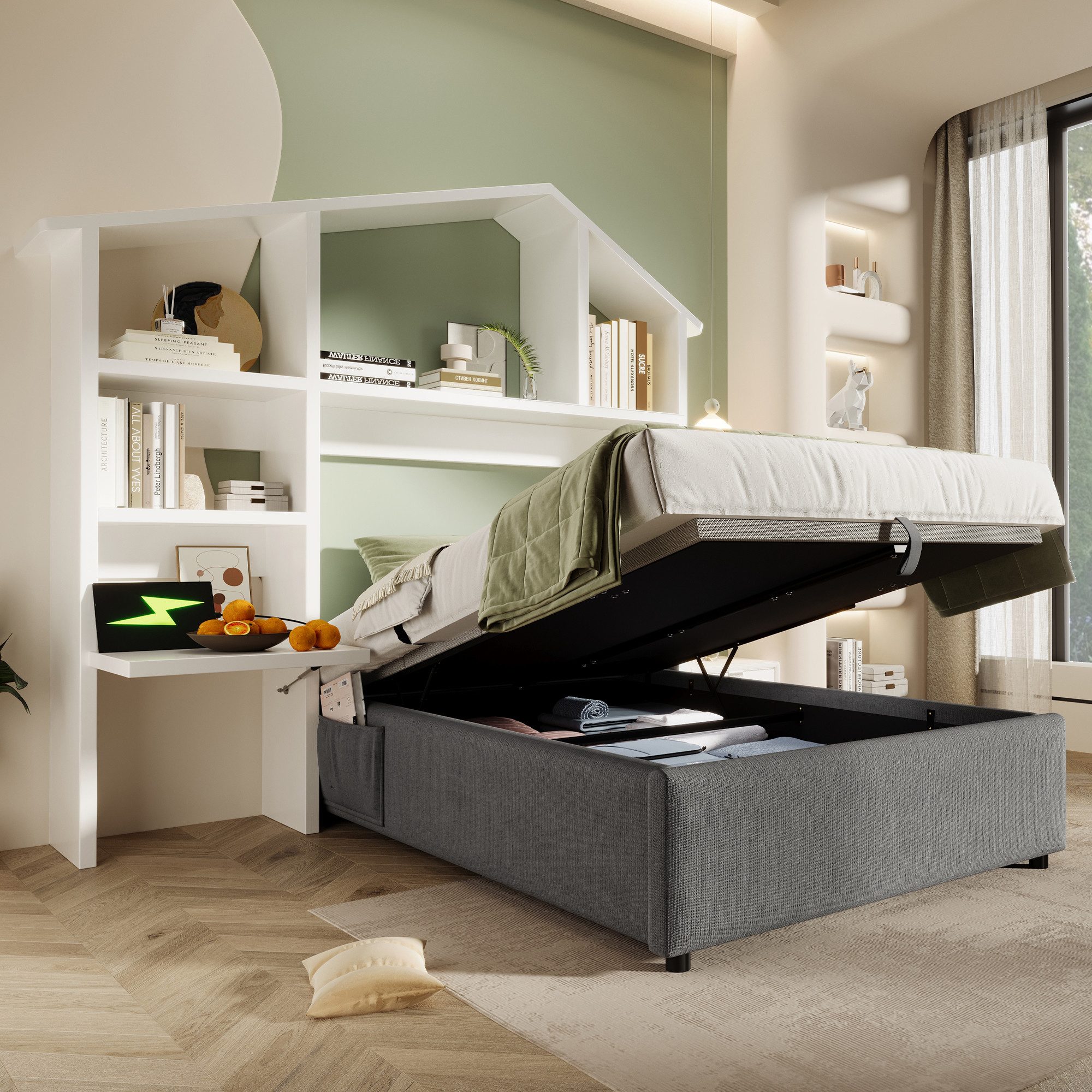HAUSS SPOLE Polsterbett 90x200cm mit Bücherregal, günstig online kaufen