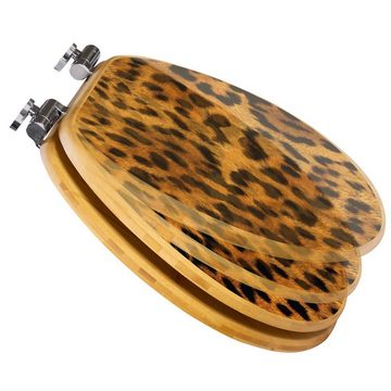 banjado WC-Sitz Bambus2 Motiv Leopard (umweltfreundliches Material, integrierte Absenkautomatik), 44 x 38 x 5 cm