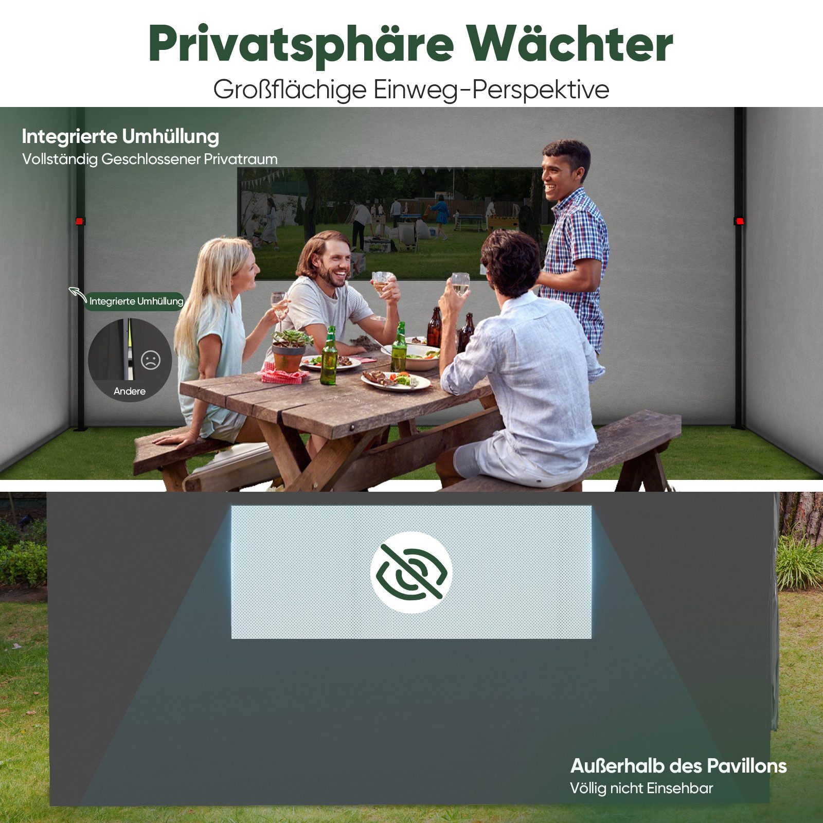Sekey Faltpavillon 3x3 m Gartenpavillon mit 4 Seitenteilen und Privatsphären Fenster, mit 4 Seitenteilen, (Inklusive 4 Sandsäcke), 3 wählbare Höhen: 250cm, 260c – Bild 3 von 5